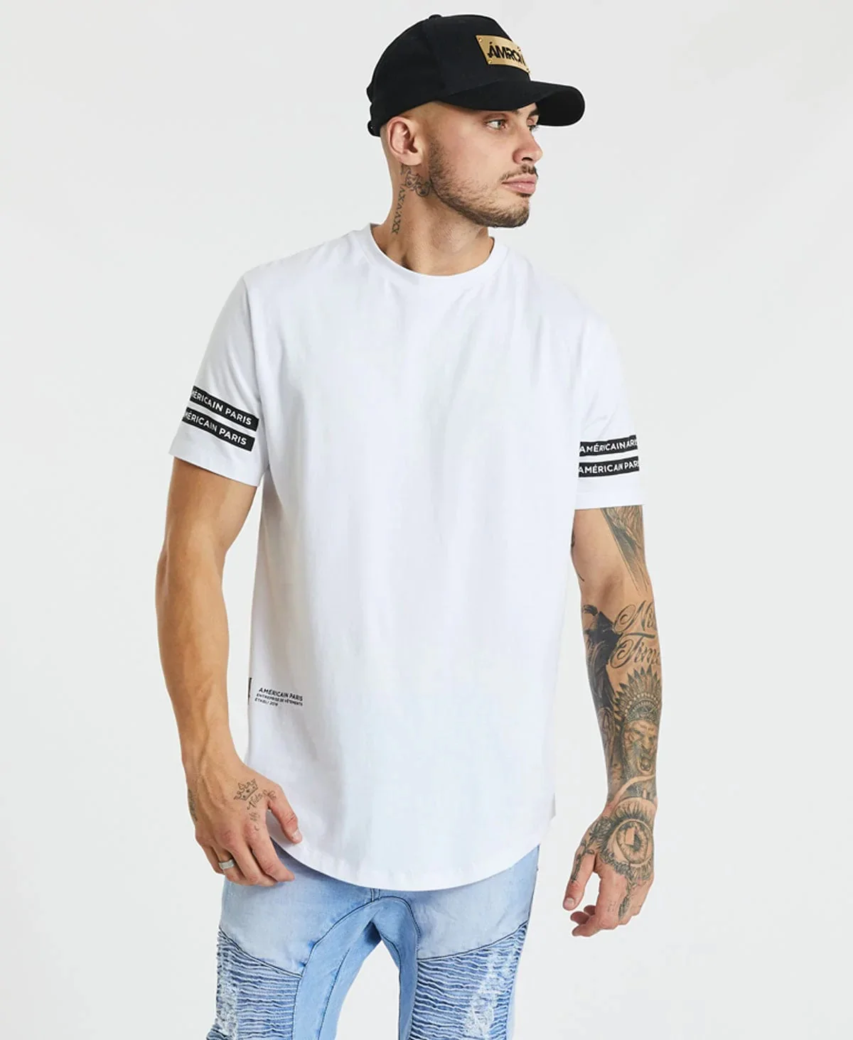 AMERICAIN Mens Hardwick Dual Curved Hem Tee Shirt White - Image 6