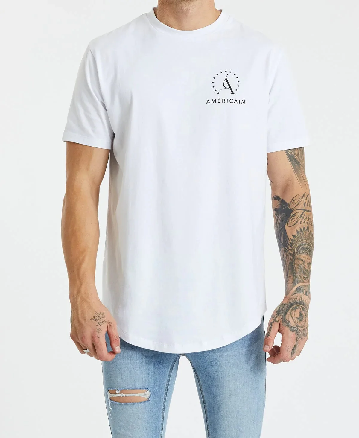 AMERICAIN Mens Hudson Dual Curved Hem Tee Shirt White - Image 5