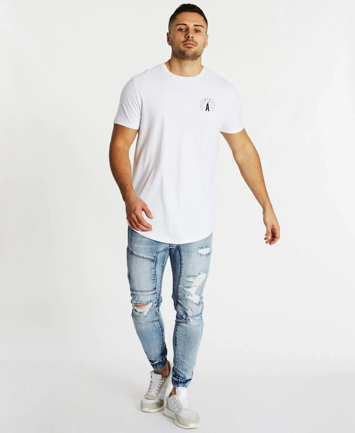 AMERICAIN Mens La Nuit Dual Curved Hem Tee Shirt - White - Image 3