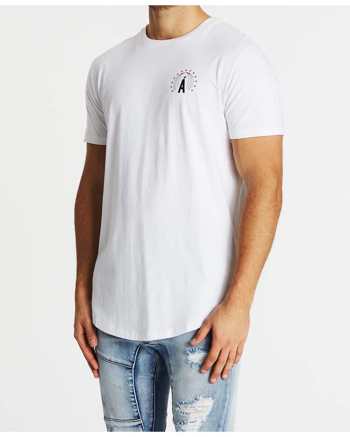 AMERICAIN Mens La Nuit Dual Curved Hem Tee Shirt - White - Image 4