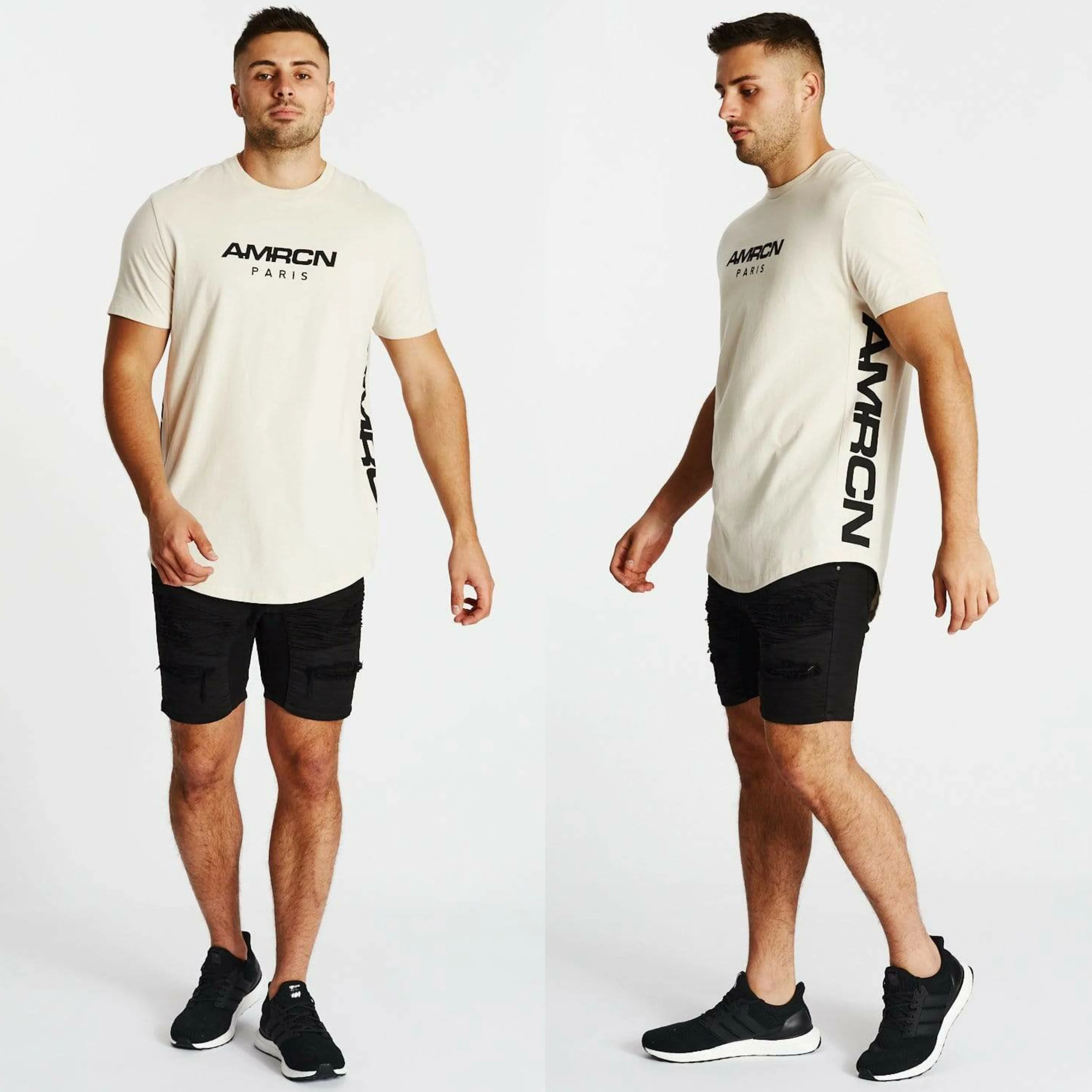 AMERICAIN Mens Le Million Dual Curved Hem Tee Shirt - Sand - Image 2