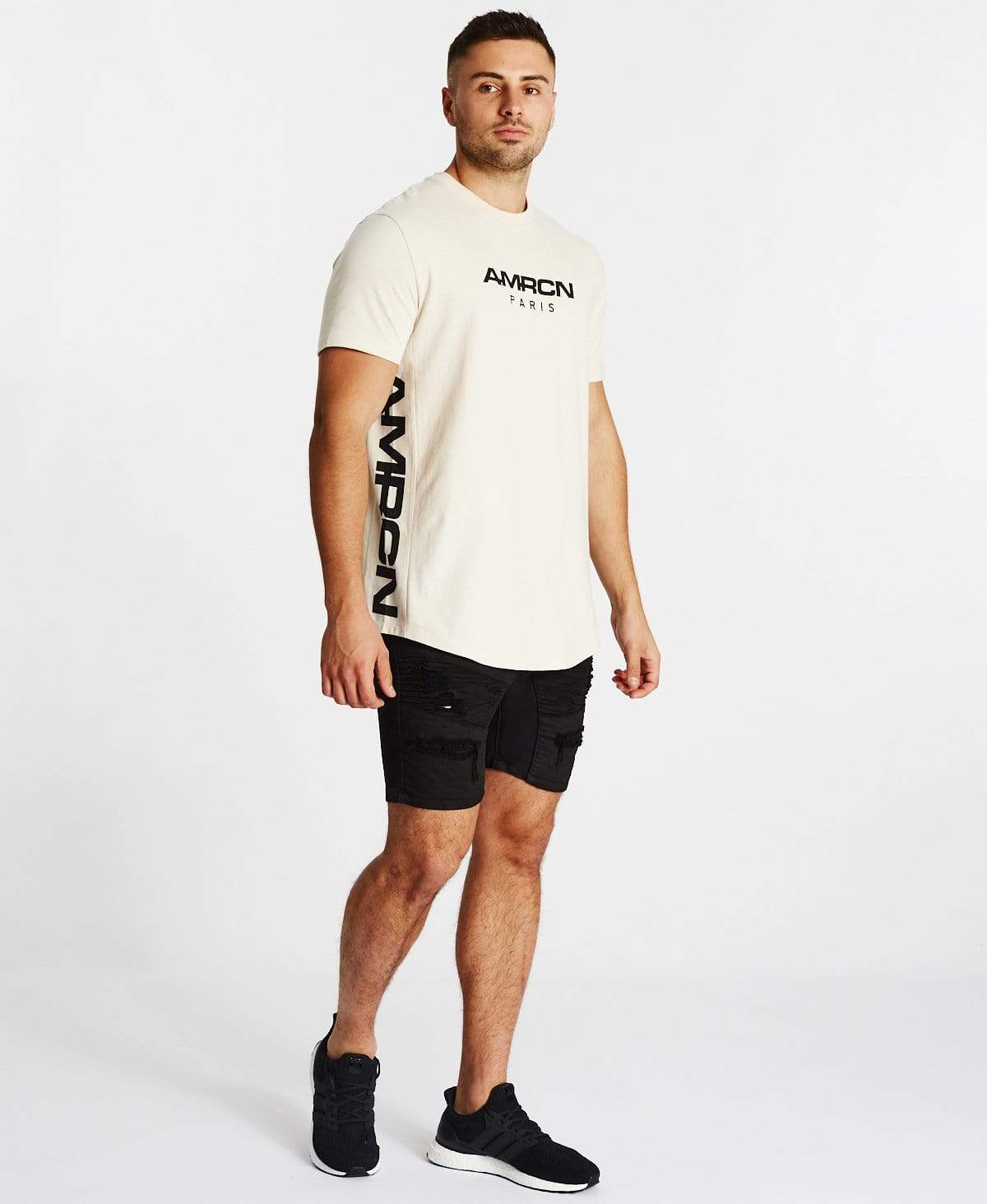 AMERICAIN Mens Le Million Dual Curved Hem Tee Shirt - Sand - Image 4