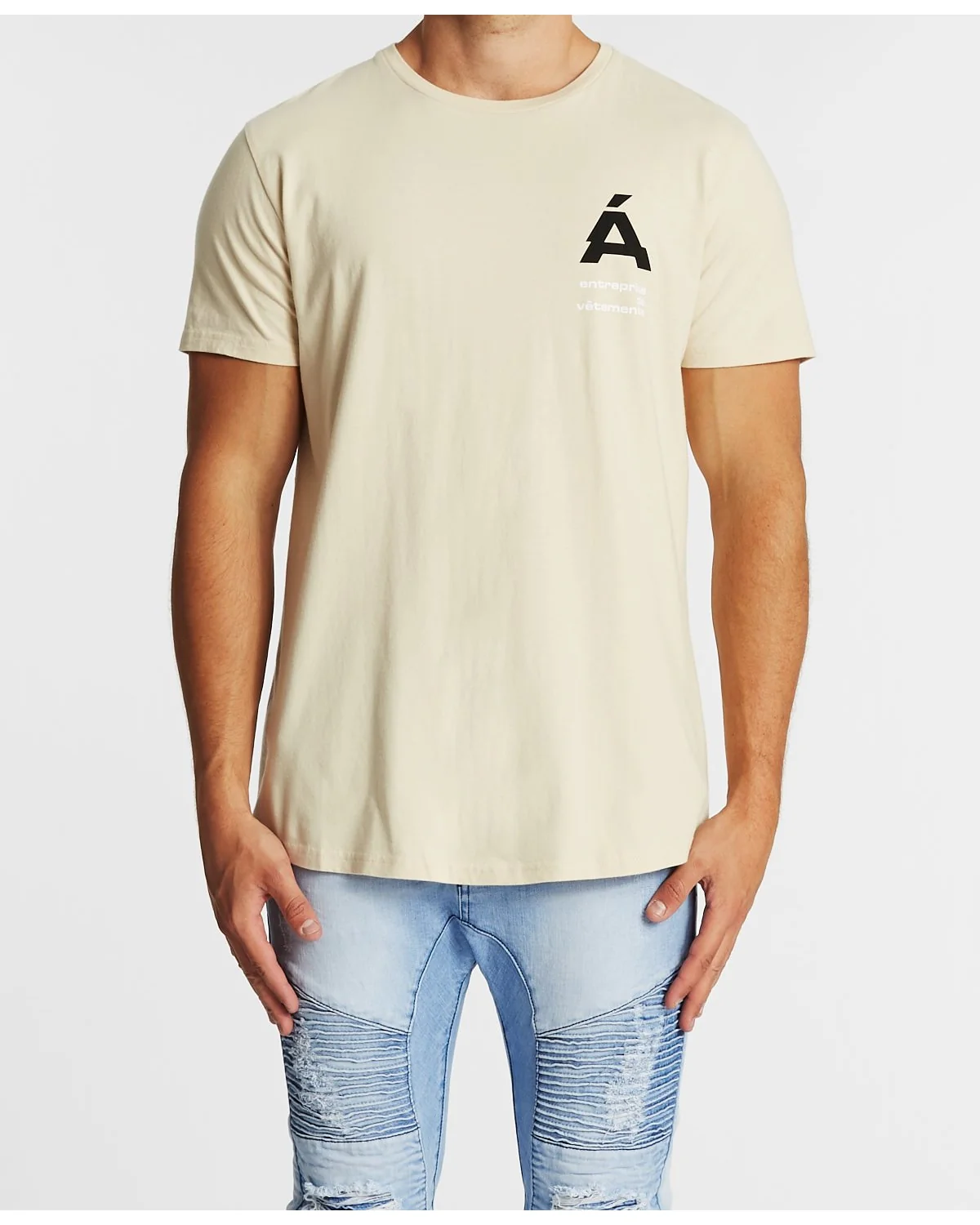 Americain MENS PLASIR DUAL CURVED HEM TEE- SAND - Image 3