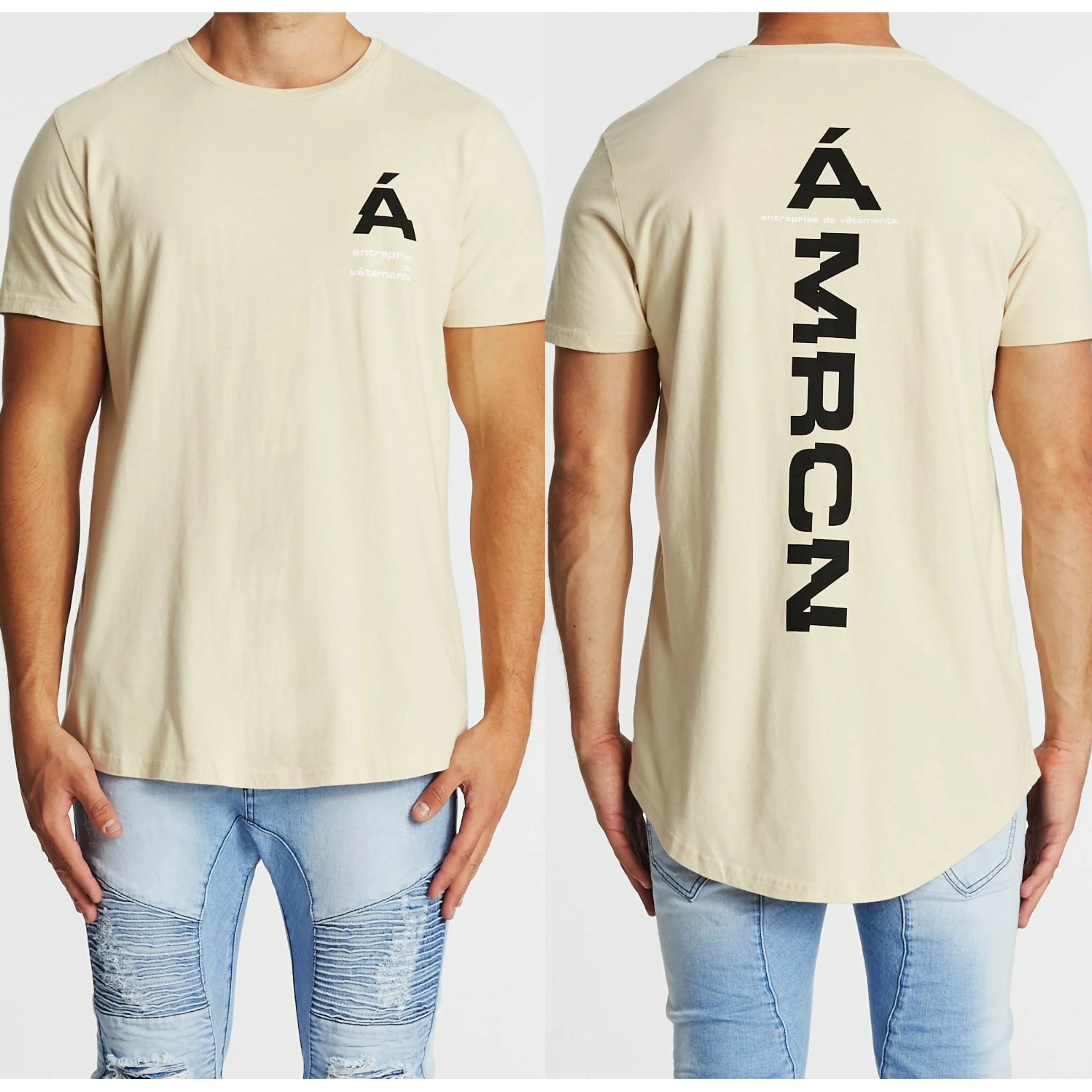 Americain MENS PLASIR DUAL CURVED HEM TEE- SAND - Image 5
