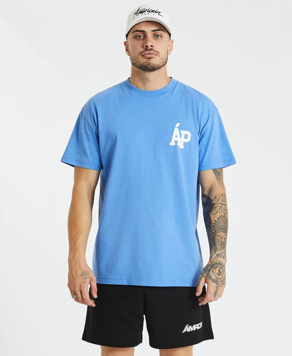 AMERICAIN Mens Sussex Oversized Tee Shirt Provence Blue - Image 3