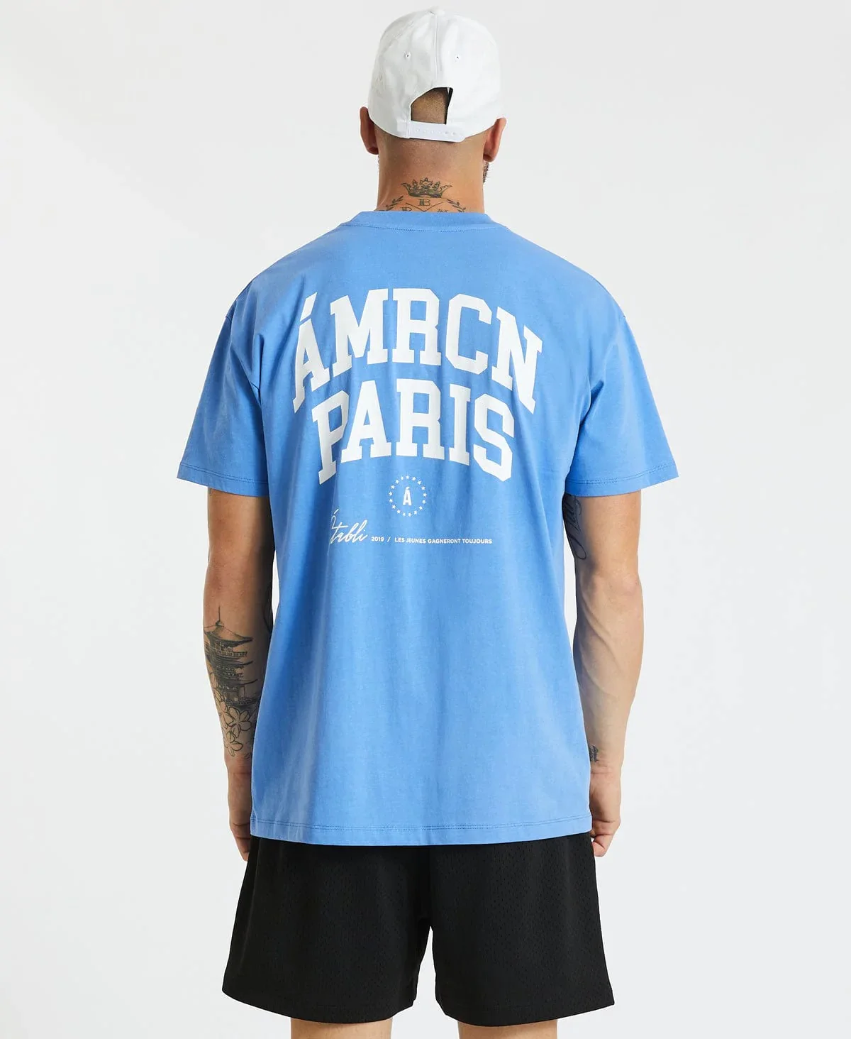 AMERICAIN Mens Sussex Oversized Tee Shirt Provence Blue - Image 4