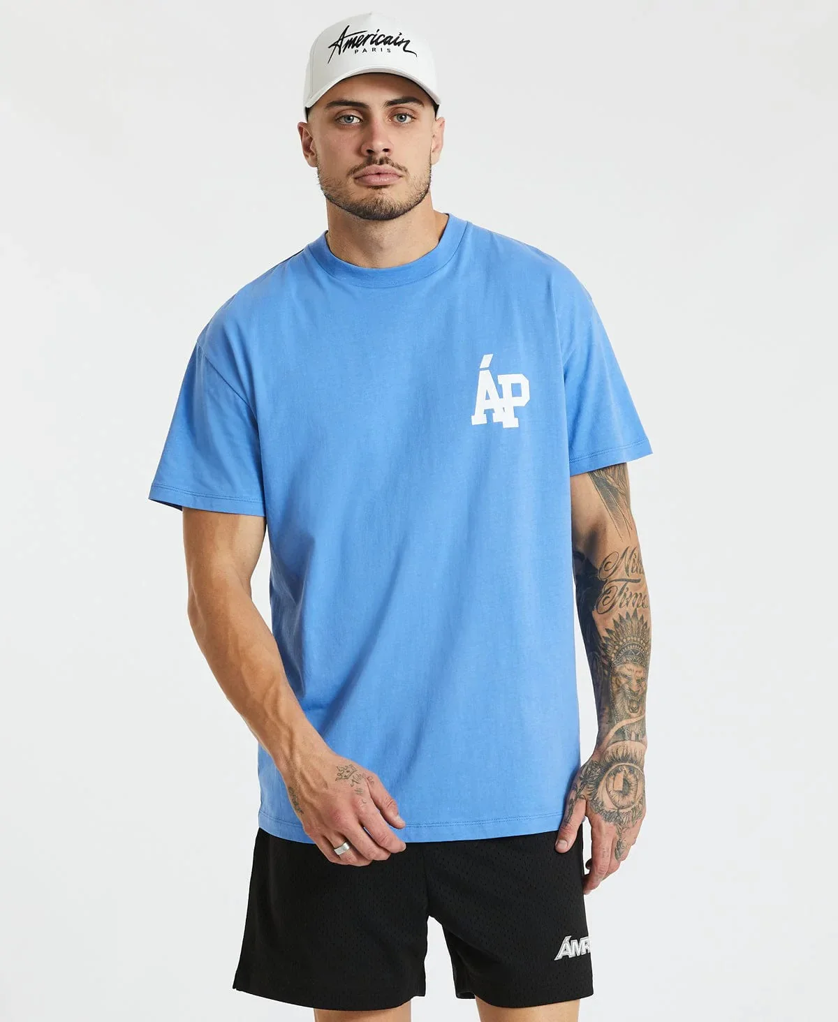 AMERICAIN Mens Sussex Oversized Tee Shirt Provence Blue - Image 5