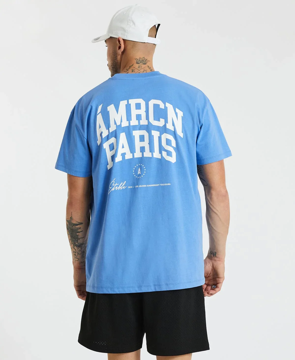 AMERICAIN Mens Sussex Oversized Tee Shirt Provence Blue - Image 6