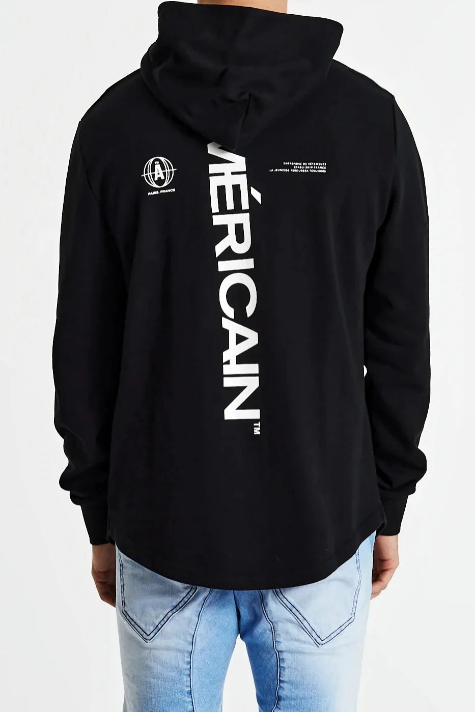 AMERICAIN Mens Testeur Dual Curved Hem Hoodie Jet Black - Image 3