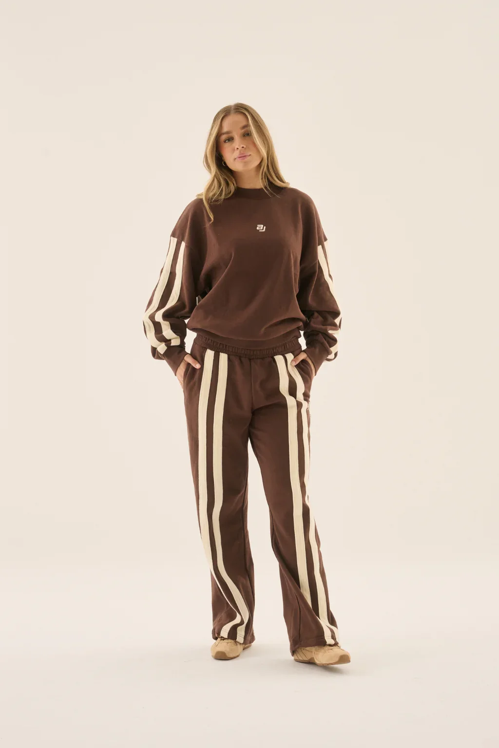 ARAMINTA JAMES Womens AJ Logo Stripe Trackpant in Chicory Coffee - Image 2