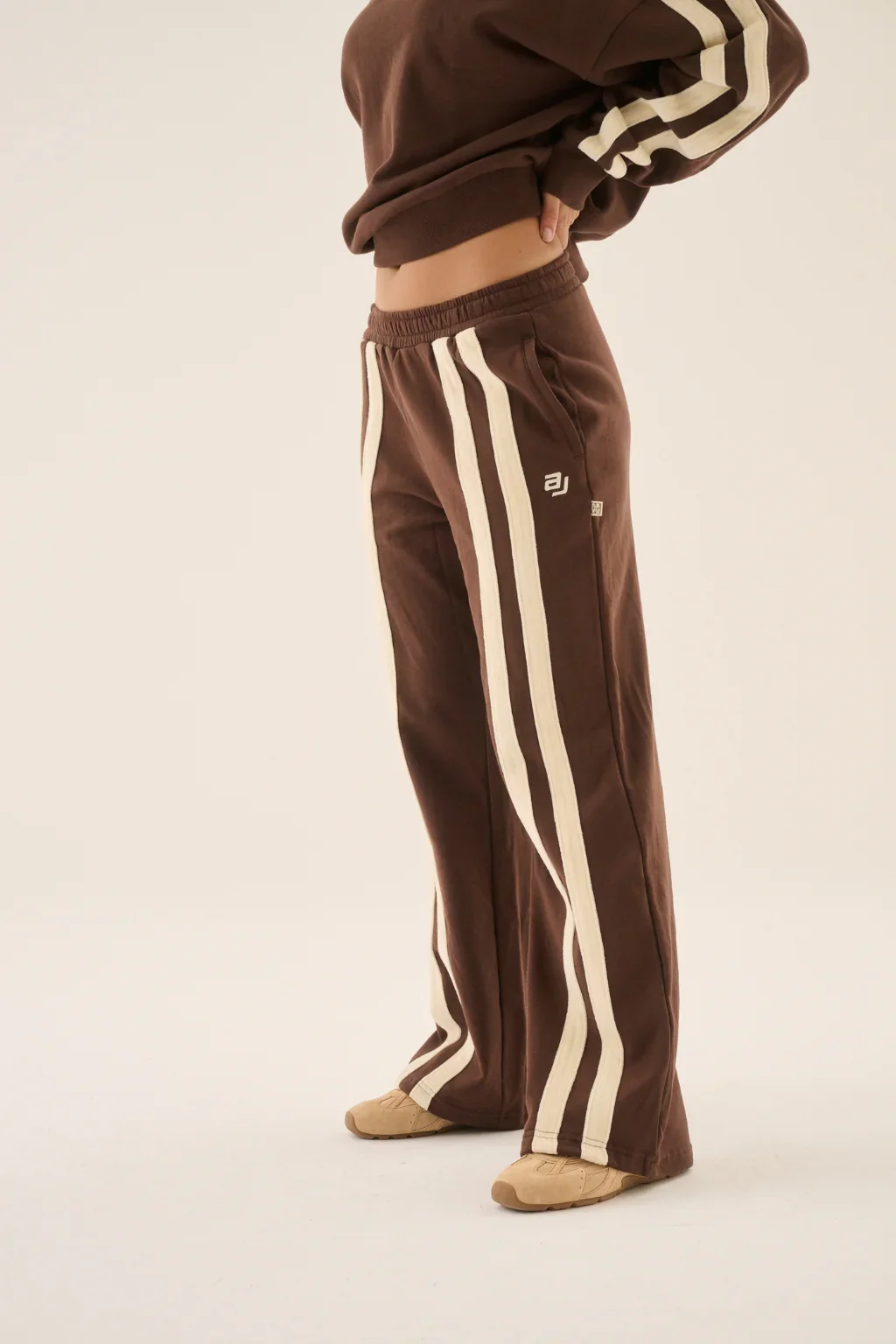 ARAMINTA JAMES Womens AJ Logo Stripe Trackpant in Chicory Coffee - Image 3
