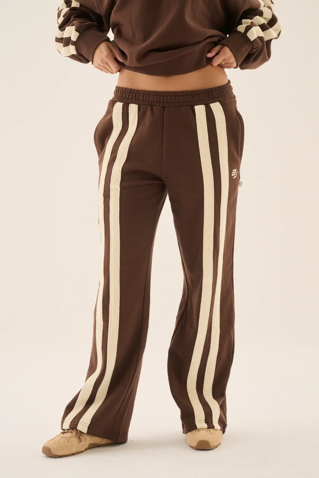 ARAMINTA JAMES Womens AJ Logo Stripe Trackpant in Chicory Coffee - Image 4