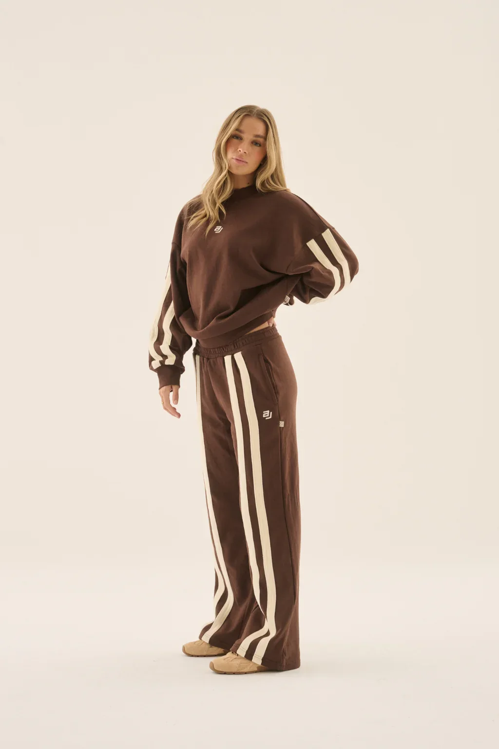 ARAMINTA JAMES Womens AJ Logo Stripe Trackpant in Chicory Coffee - Image 5