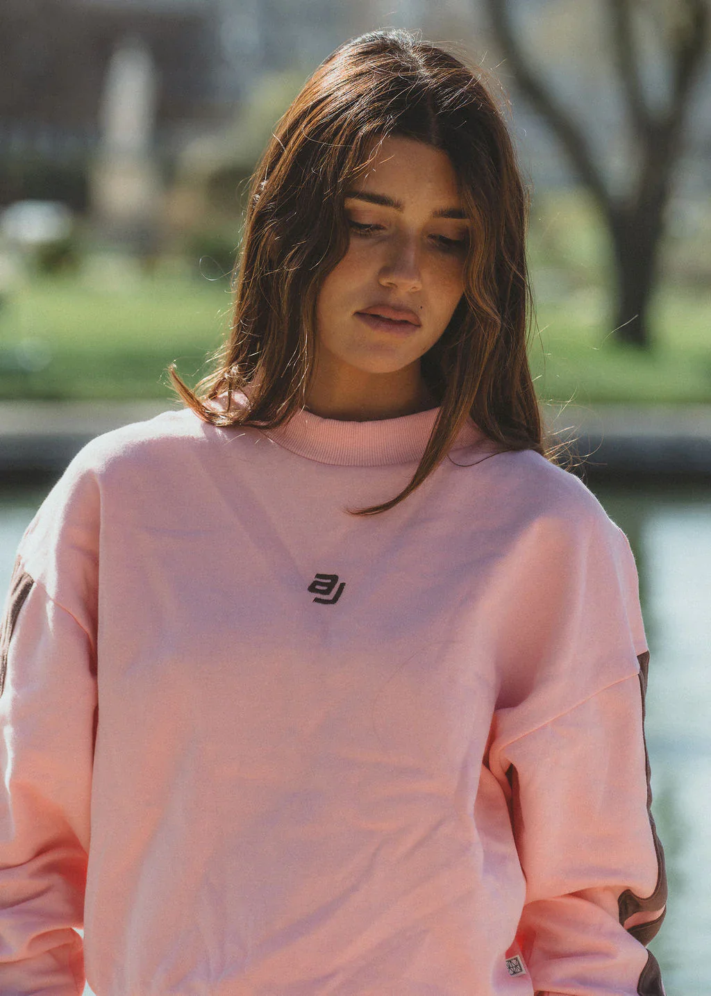 ARAMINTA JAMES Womens AJ Logo Sweatshirt in Rose Quartz - Image 5