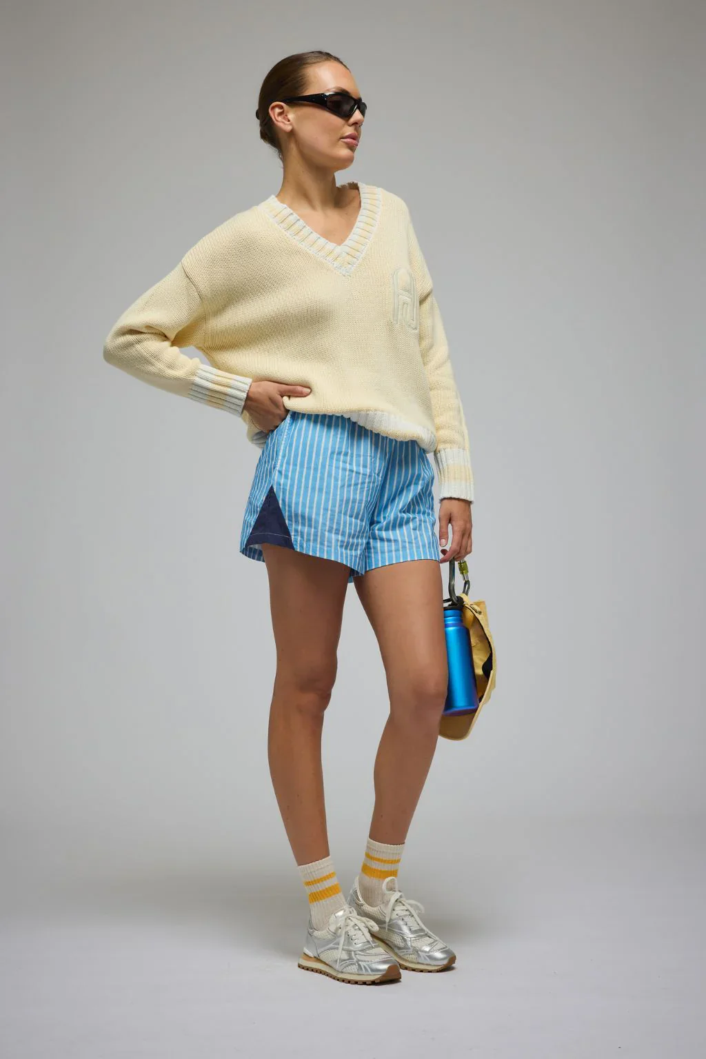 ARAMINTA JAMES Womens AJ V-Neck Knit Sweater Lemon Cream - Image 3