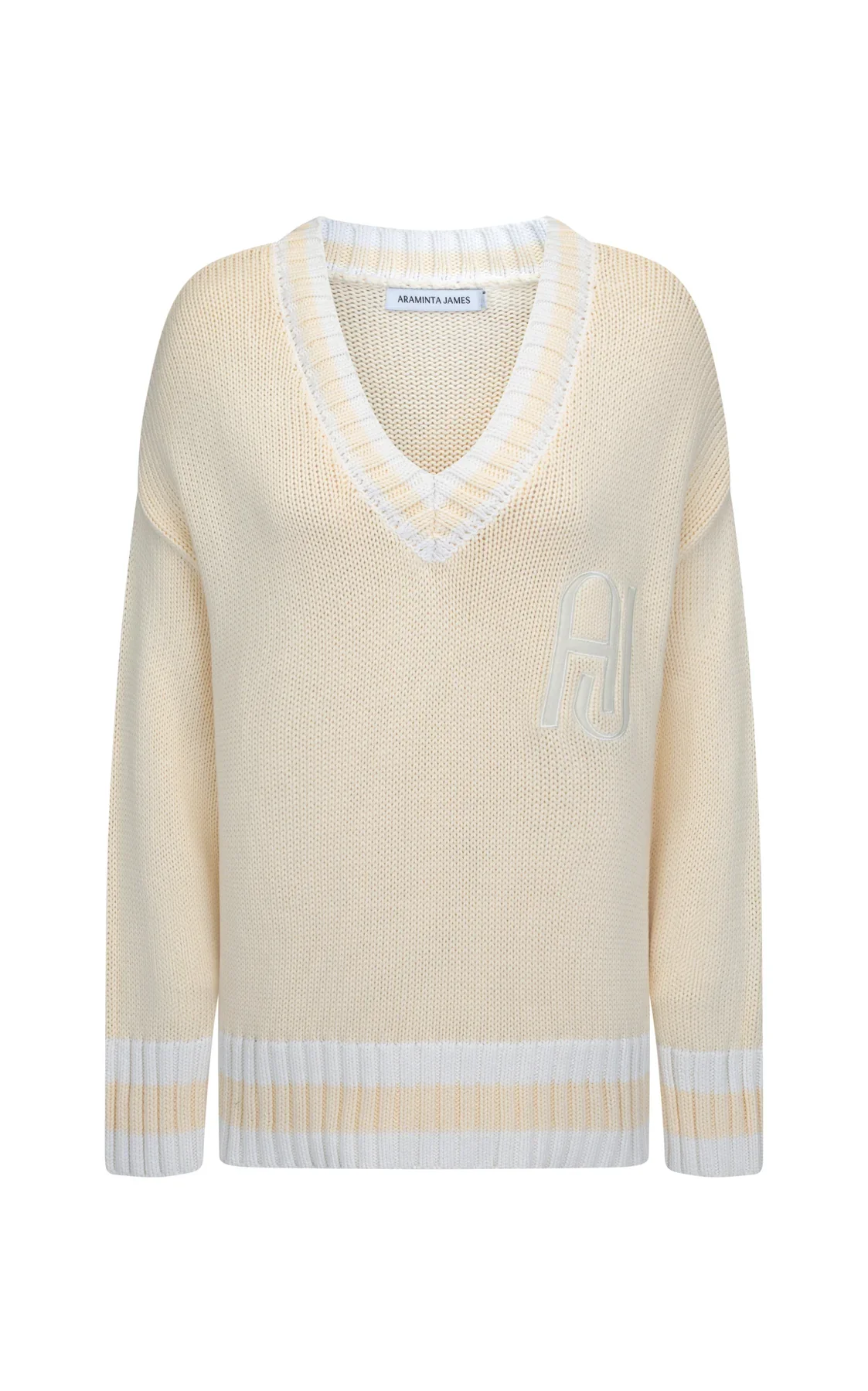 ARAMINTA JAMES Womens AJ V-Neck Knit Sweater Lemon Cream - Image 6