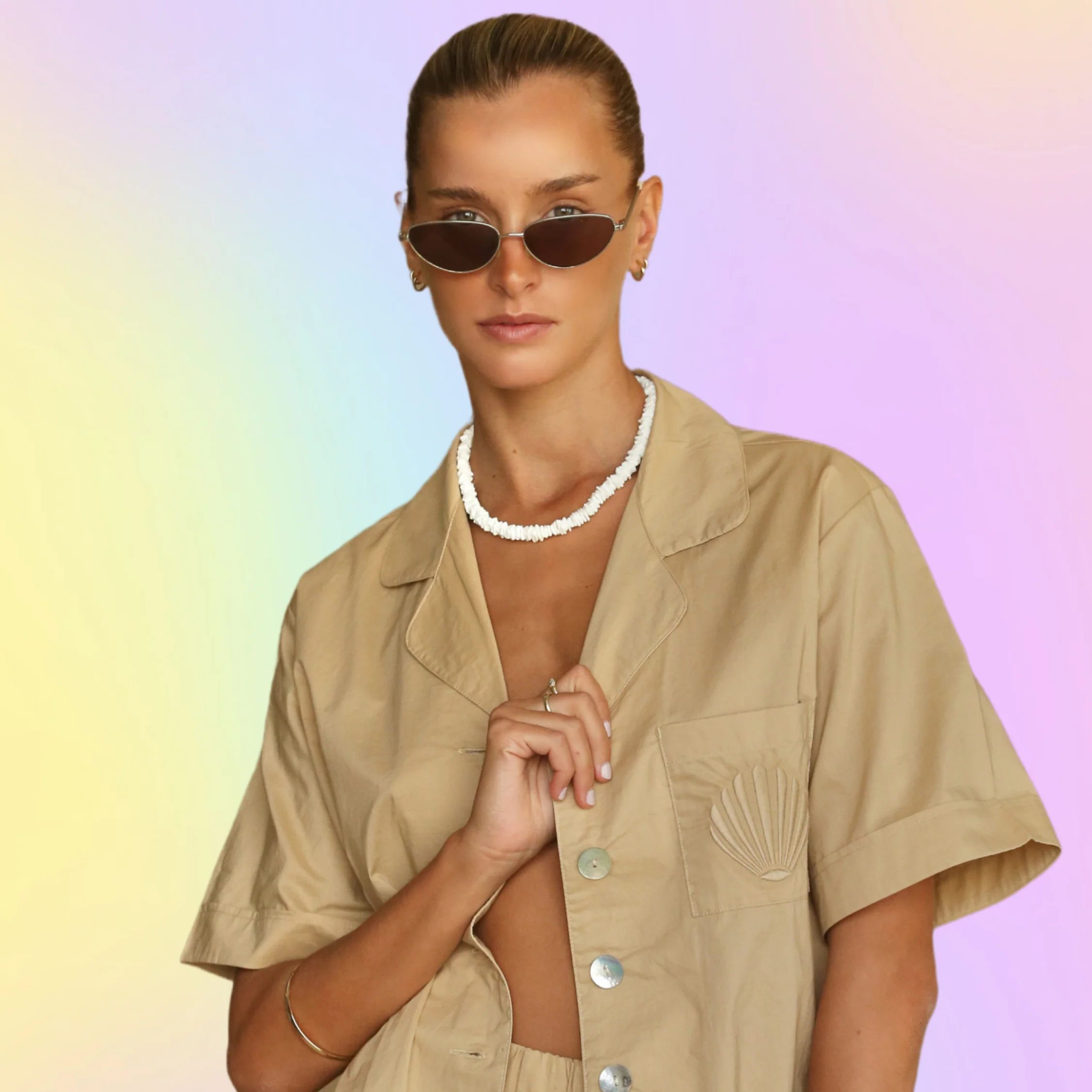 ARAMINTA JAMES Womens Coconut Cotton Shirt Set - Coffee - Image 6