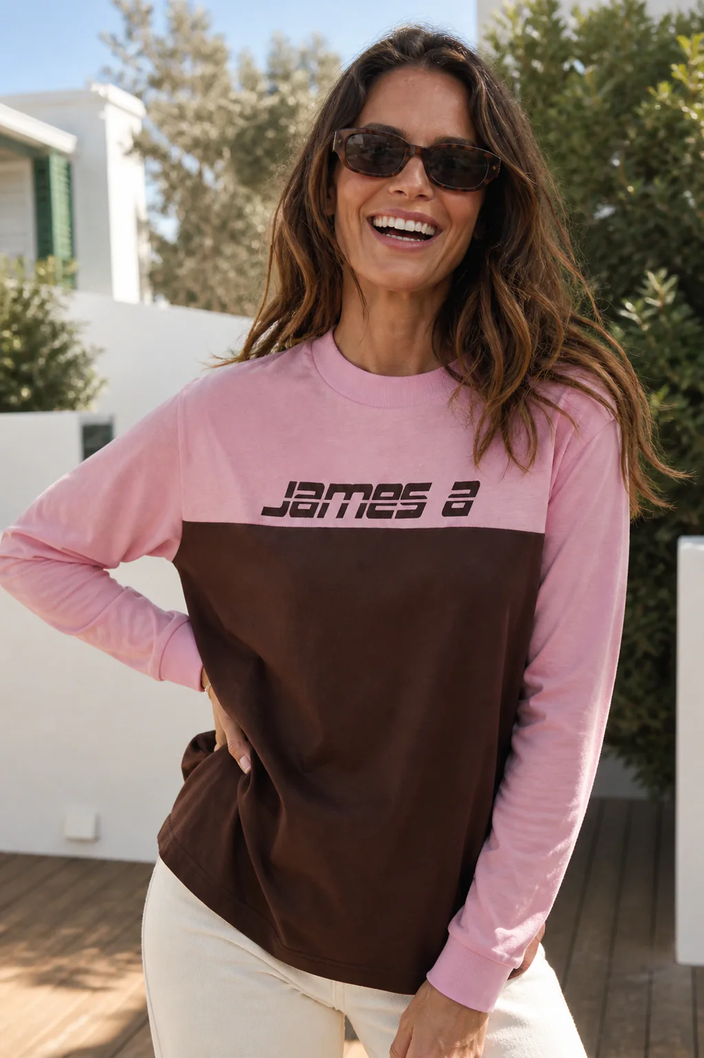 ARAMINTA JAMES Womens James Splice Long Sleeve Tee in Rose Quartz - Image 2