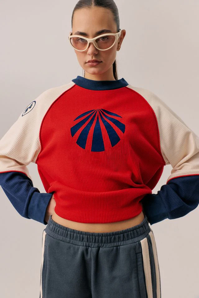 ARAMINTA JAMES Womens Races Waffle Sweatshirt in Poppy Red - Image 3