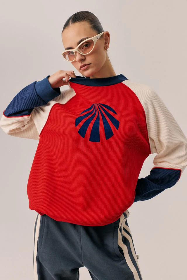 ARAMINTA JAMES Womens Races Waffle Sweatshirt in Poppy Red - Image 4