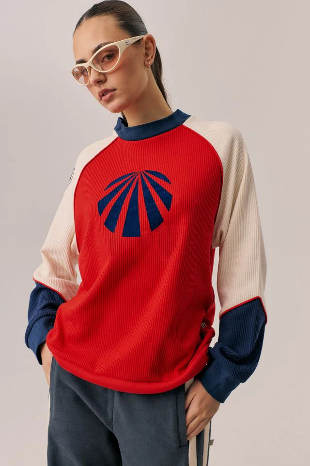 ARAMINTA JAMES Womens Races Waffle Sweatshirt in Poppy Red - Image 5