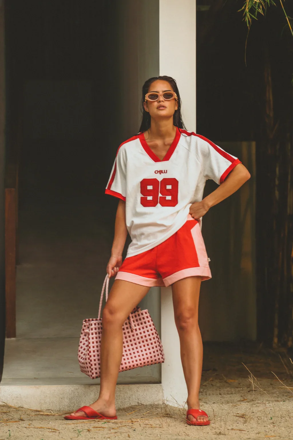 ARAMINTA JAMES Womens Retro Track Short in Poppy Red - Image 4