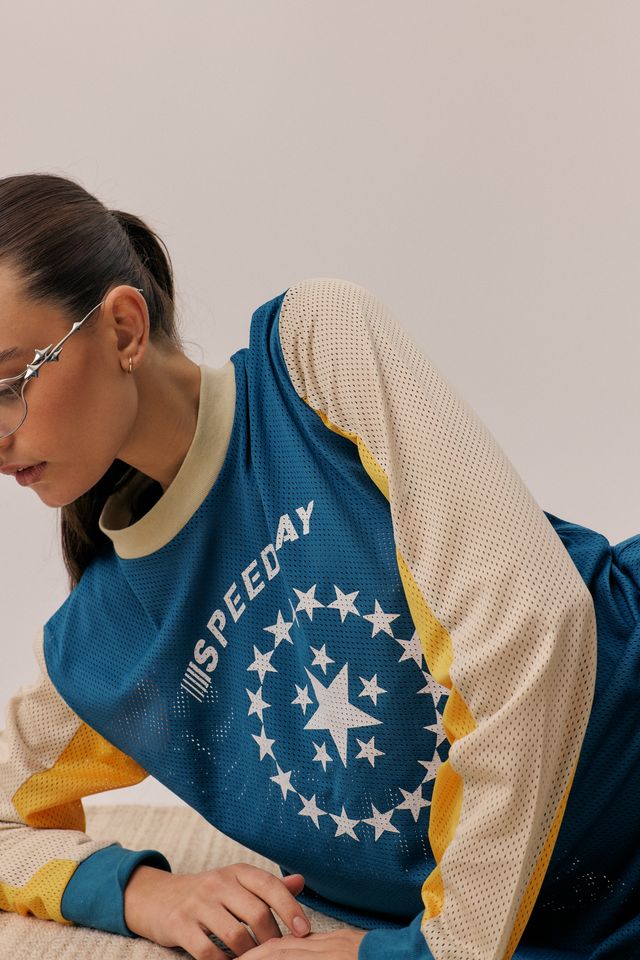 ARAMINTA JAMES Womens Speedway Long Sleeve Tee in Maritime Blue - Image 7