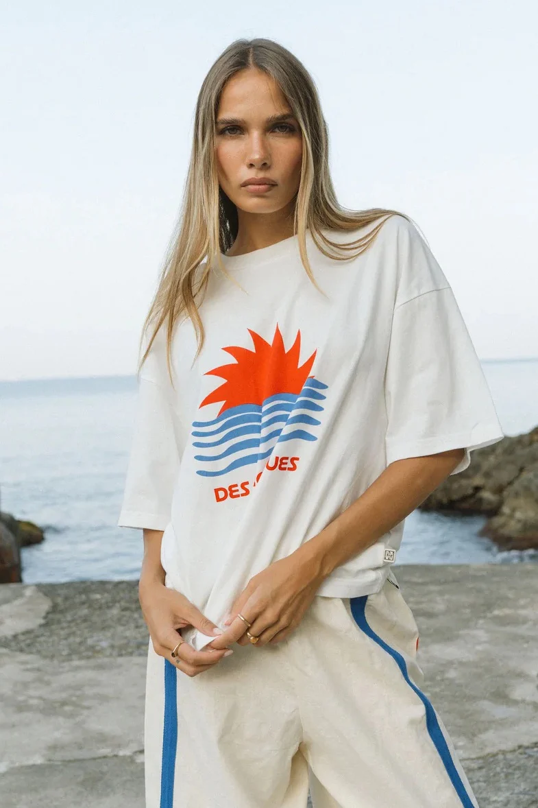 ARAMINTA JAMES Womens Tropiques Oversized Tee in Warm White