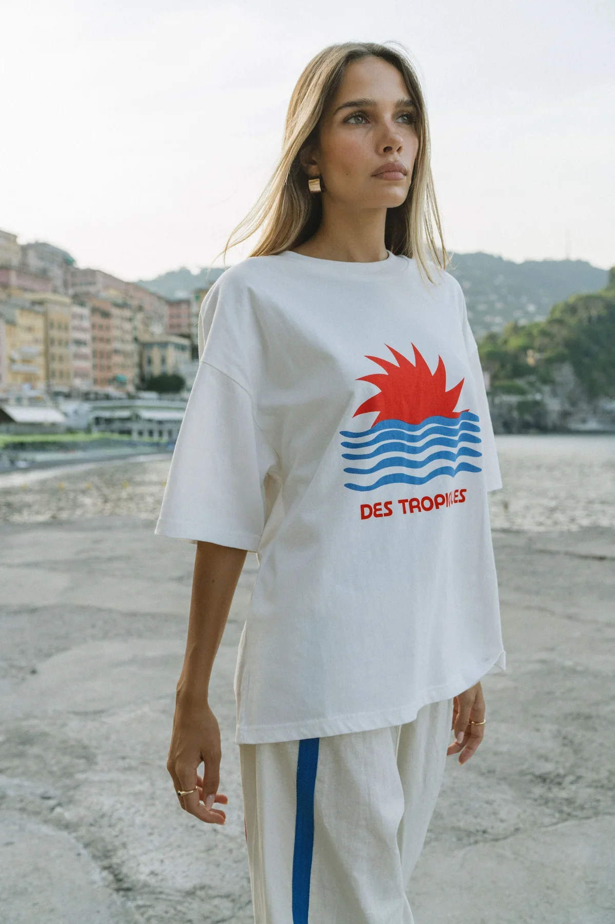 ARAMINTA JAMES Womens Tropiques Oversized Tee in Warm White - Image 2