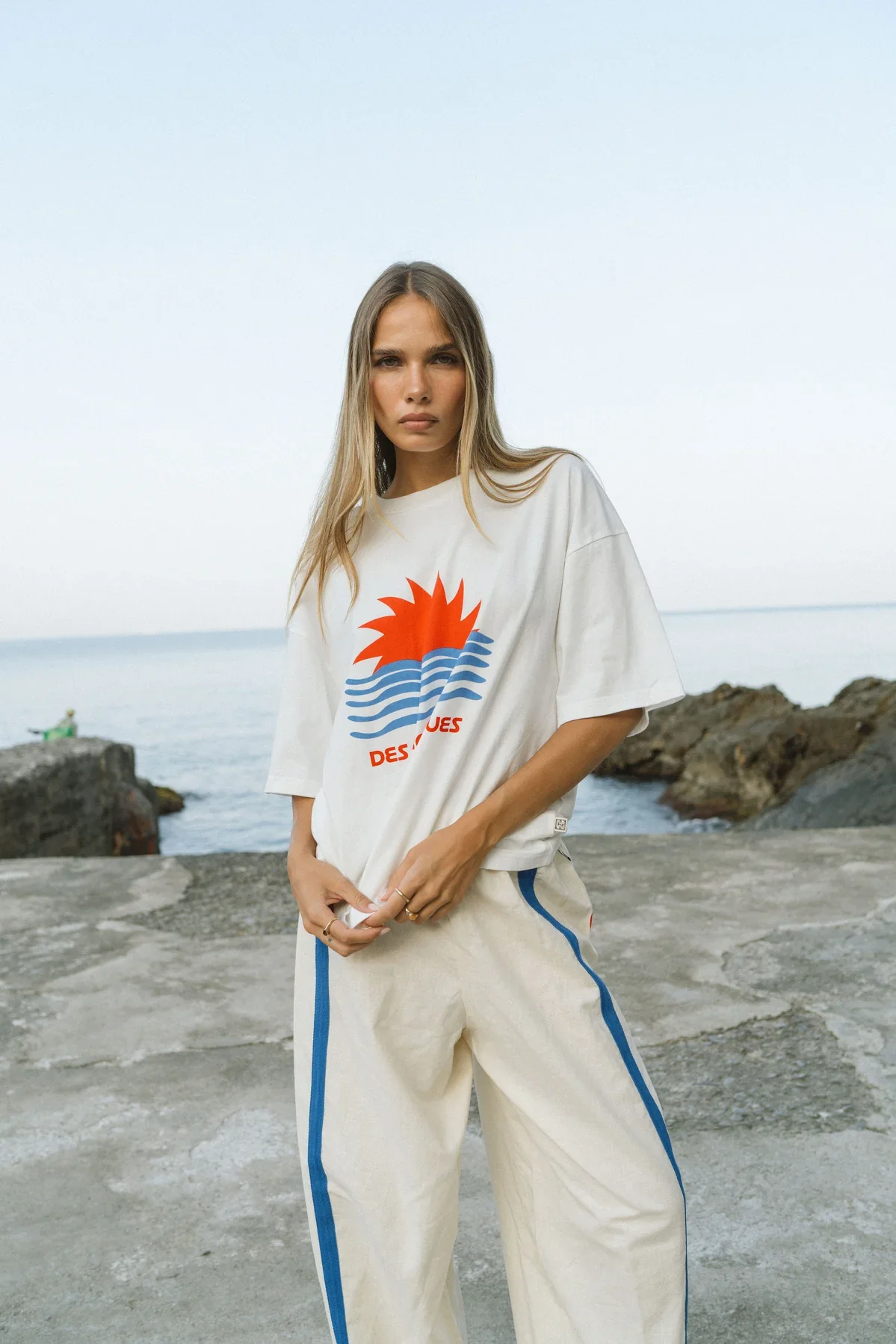 ARAMINTA JAMES Womens Tropiques Oversized Tee in Warm White - Image 3