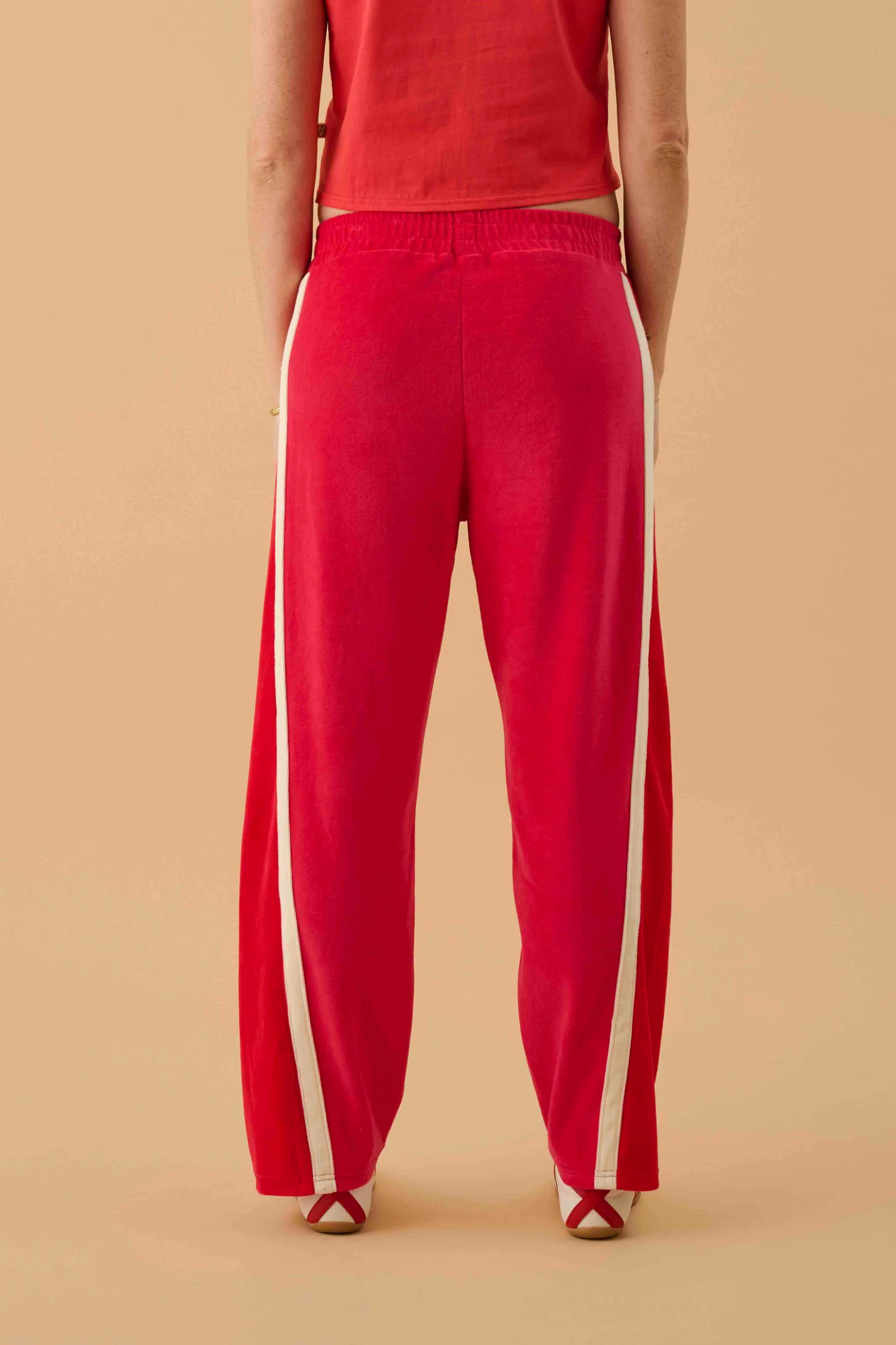 ARAMINTA JAMES Womens Velour Splice Trackpant in Tango Red - Image 3