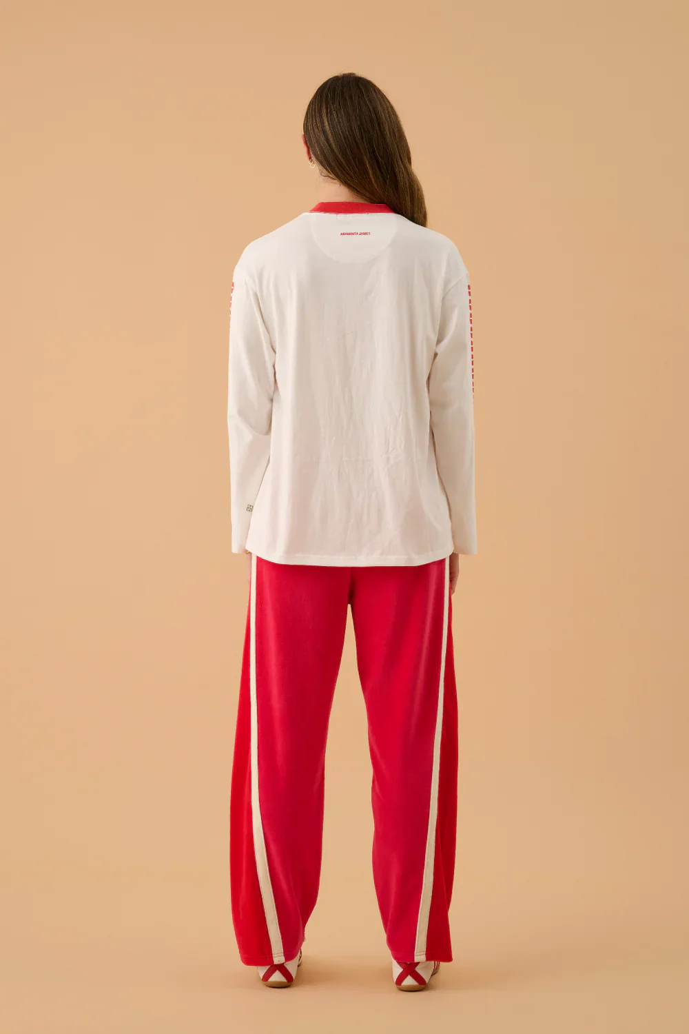 ARAMINTA JAMES Womens Velour Splice Trackpant in Tango Red - Image 6