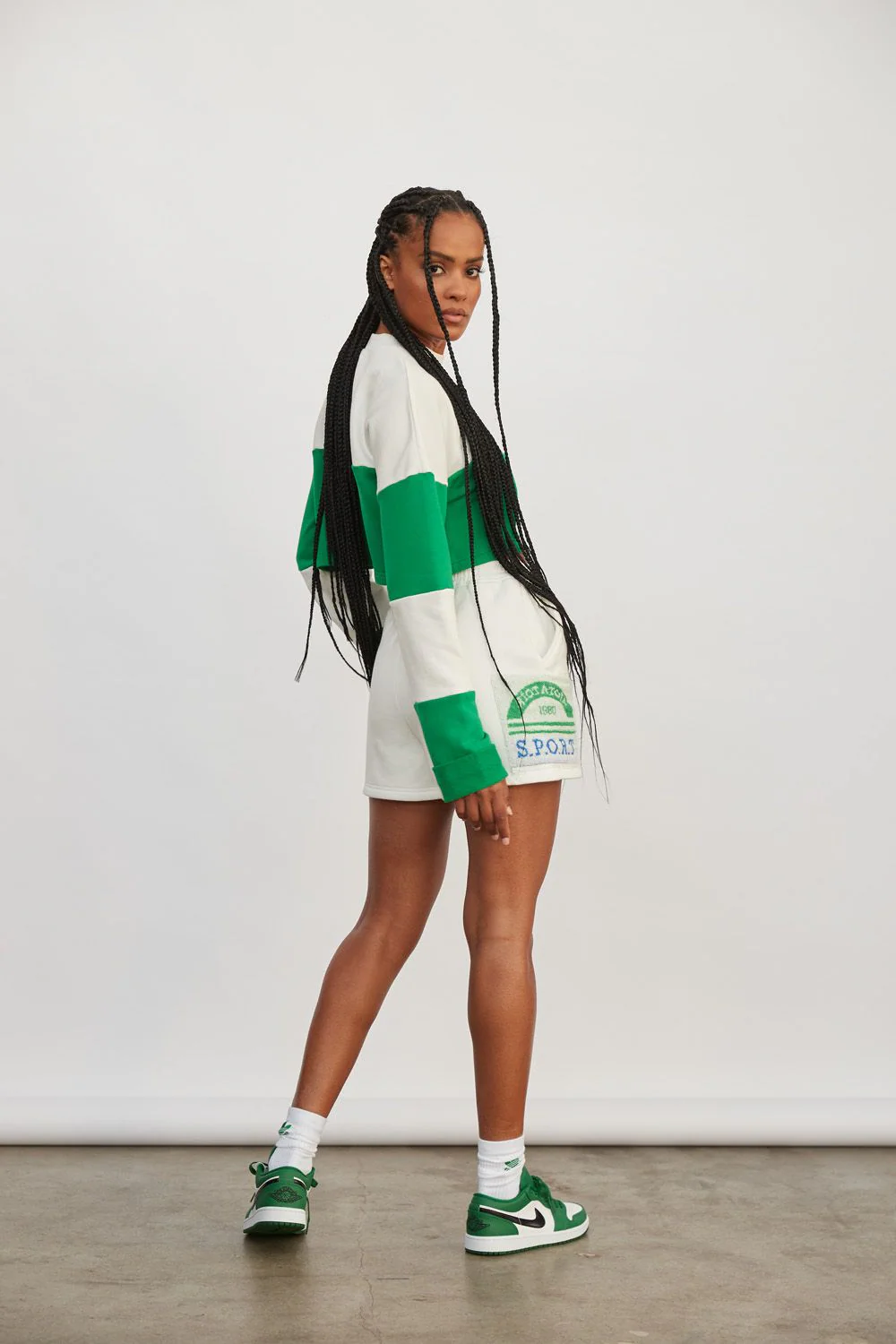 ATOIR SPORTS CLUB Womens Team Player Crop Jumper - White & Kelly Green - Image 8
