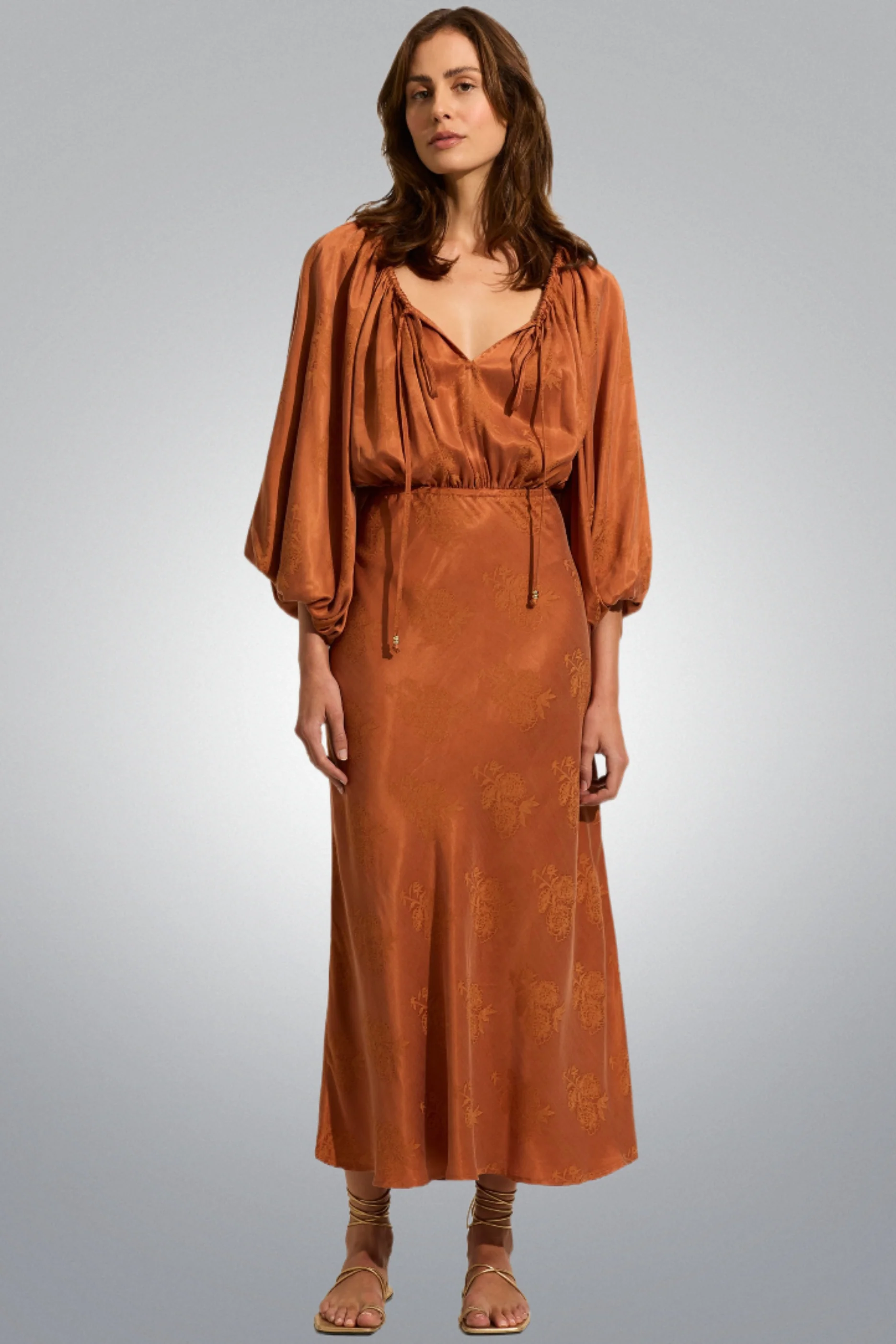 AUGUST THE LABEL Womens Zelda Midi Dress - Rust - Image 7