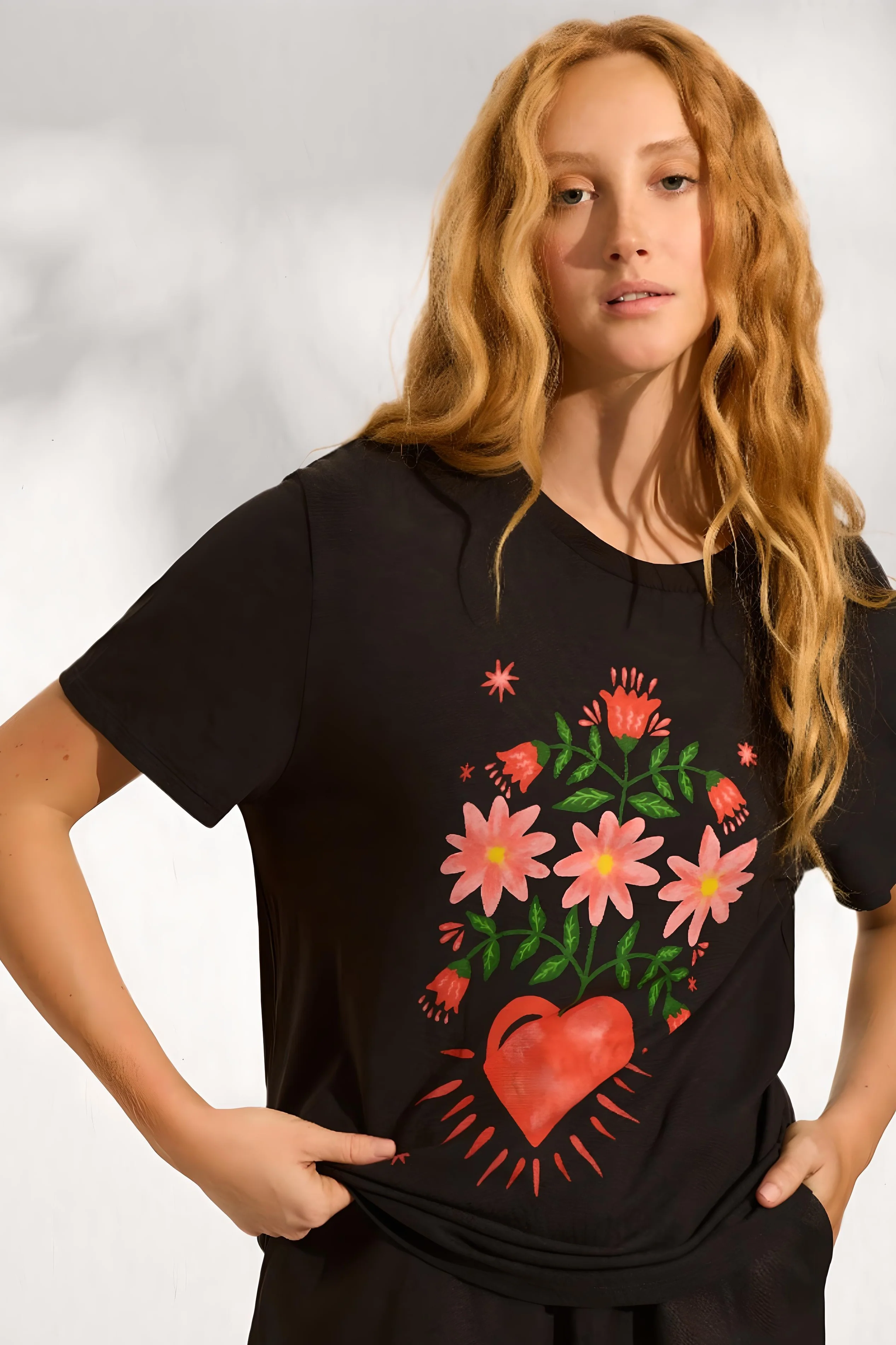 AUGUSTE THE LABEL Womens Fallen Hearts Classic Tee Washed Black - Image 2