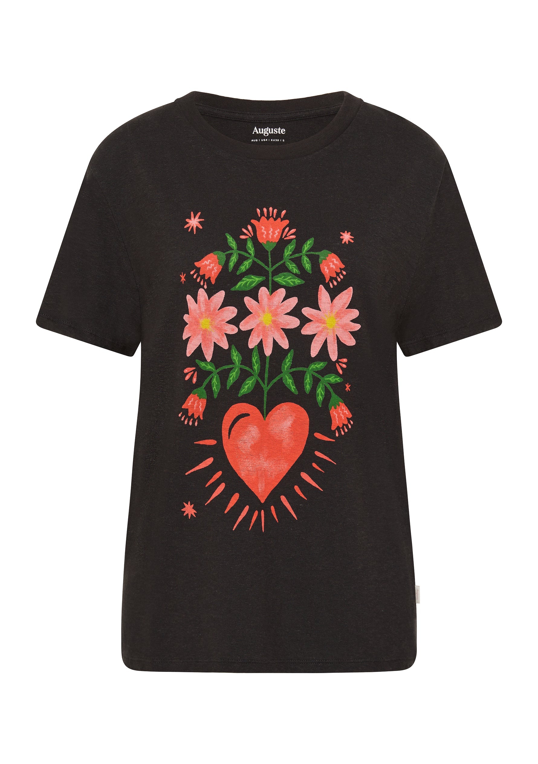 AUGUSTE THE LABEL Womens Fallen Hearts Classic Tee Washed Black - Image 3