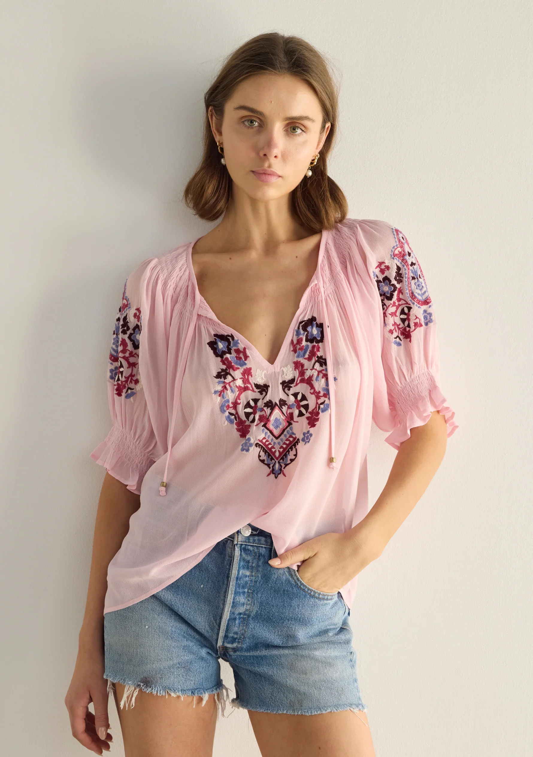AUGUSTE THE LABEL Womens Indra Embroidered Blouse in Pink - Image 6