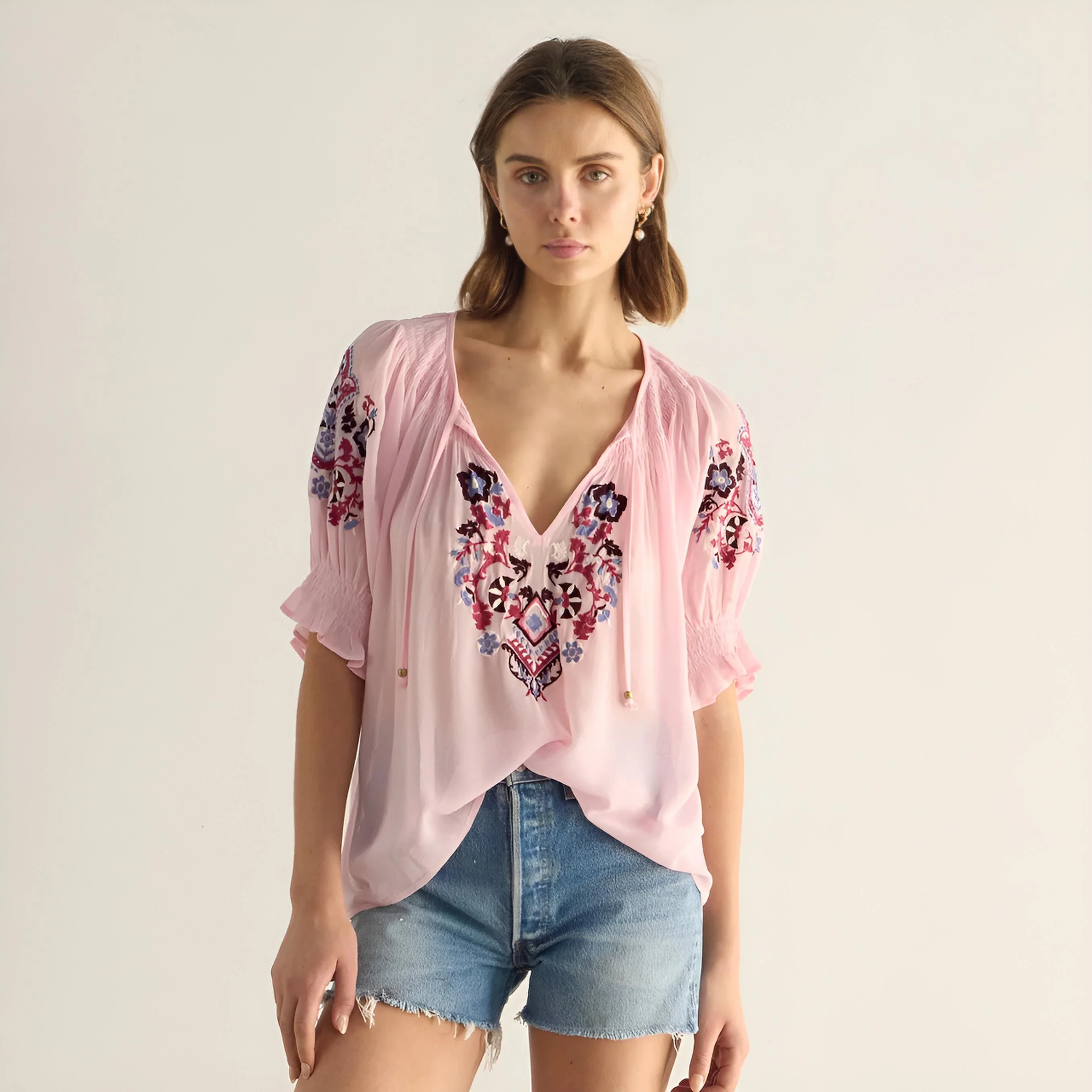 AUGUSTE THE LABEL Womens Indra Embroidered Blouse in Pink - Image 8