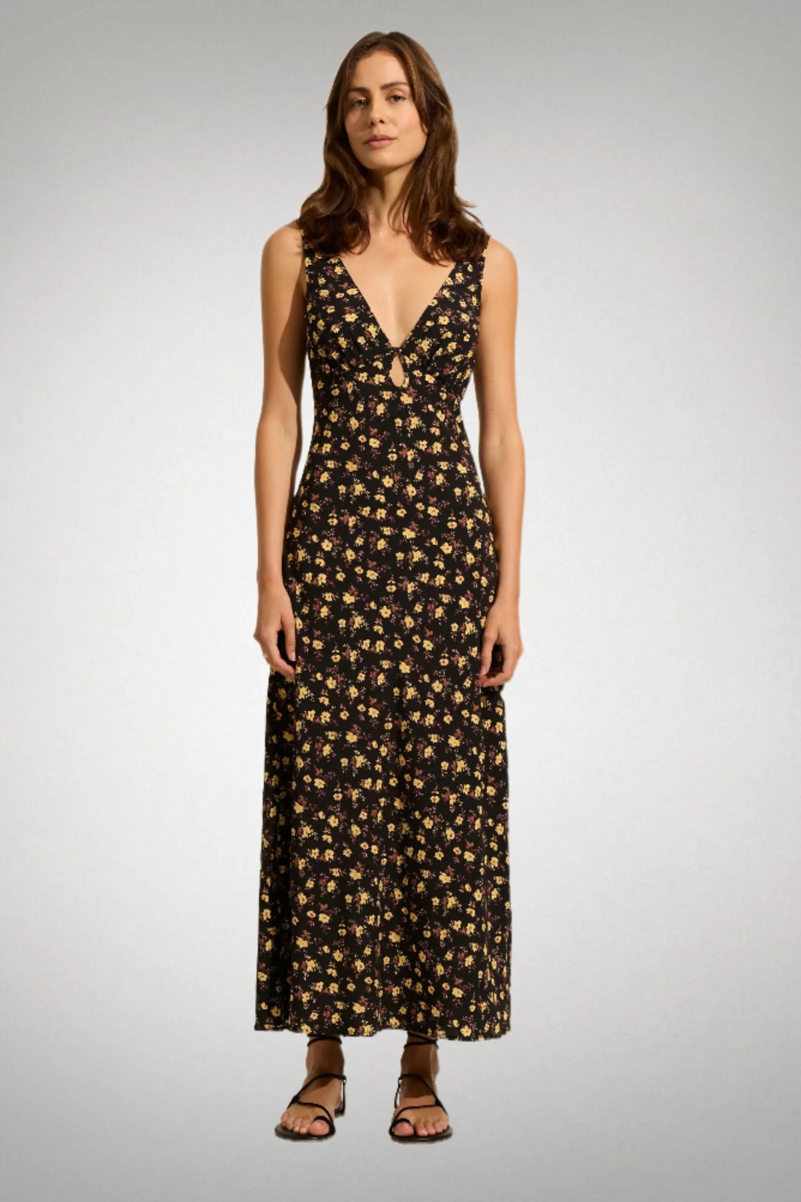AUGUSTE THE LABEL Womens Iona Midi Dress - Black Eloise Ditsy Floral - Image 4