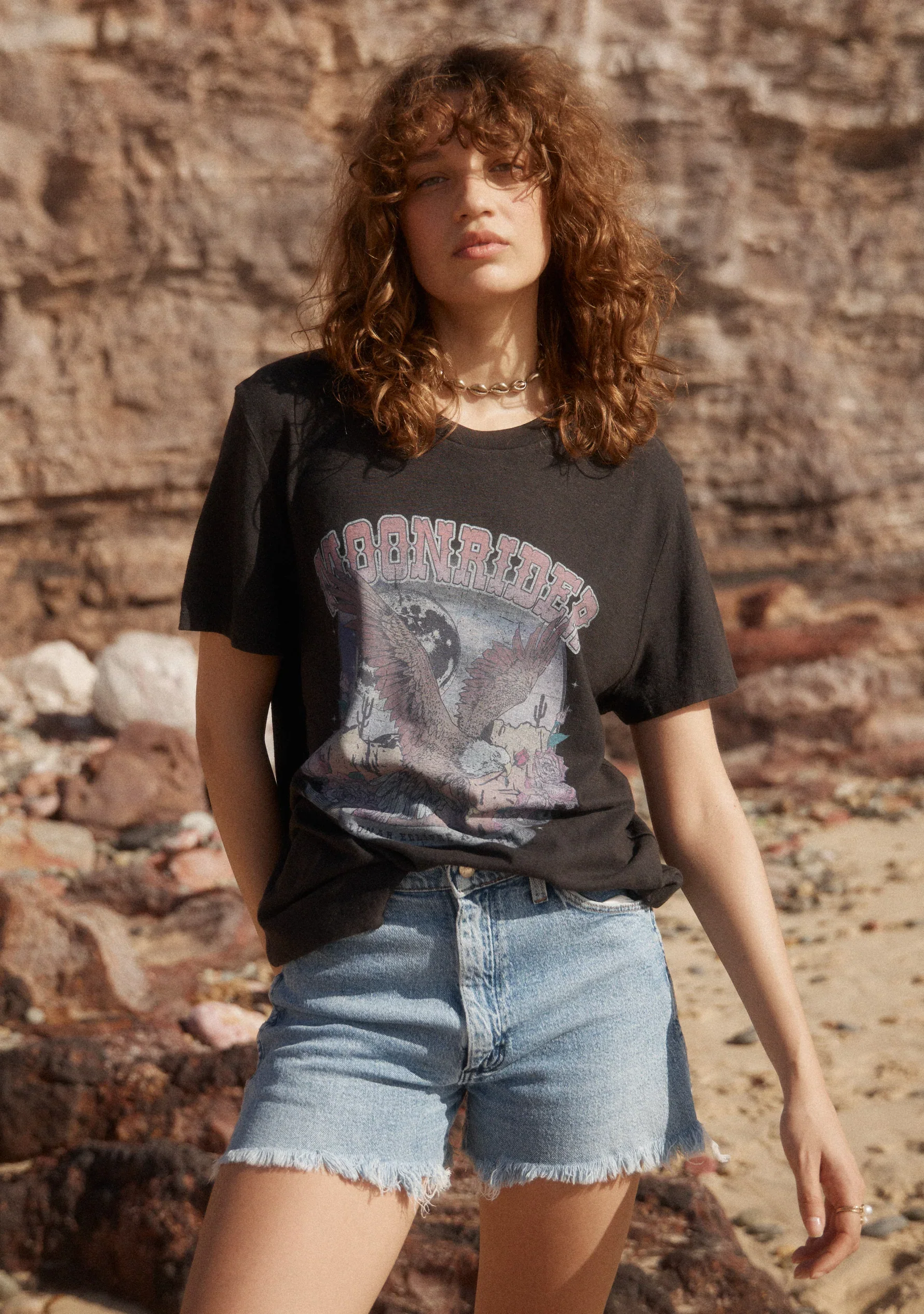 AUGUSTE THE LABEL Womens Moonrider Classic Tee - Washed Black - Image 4