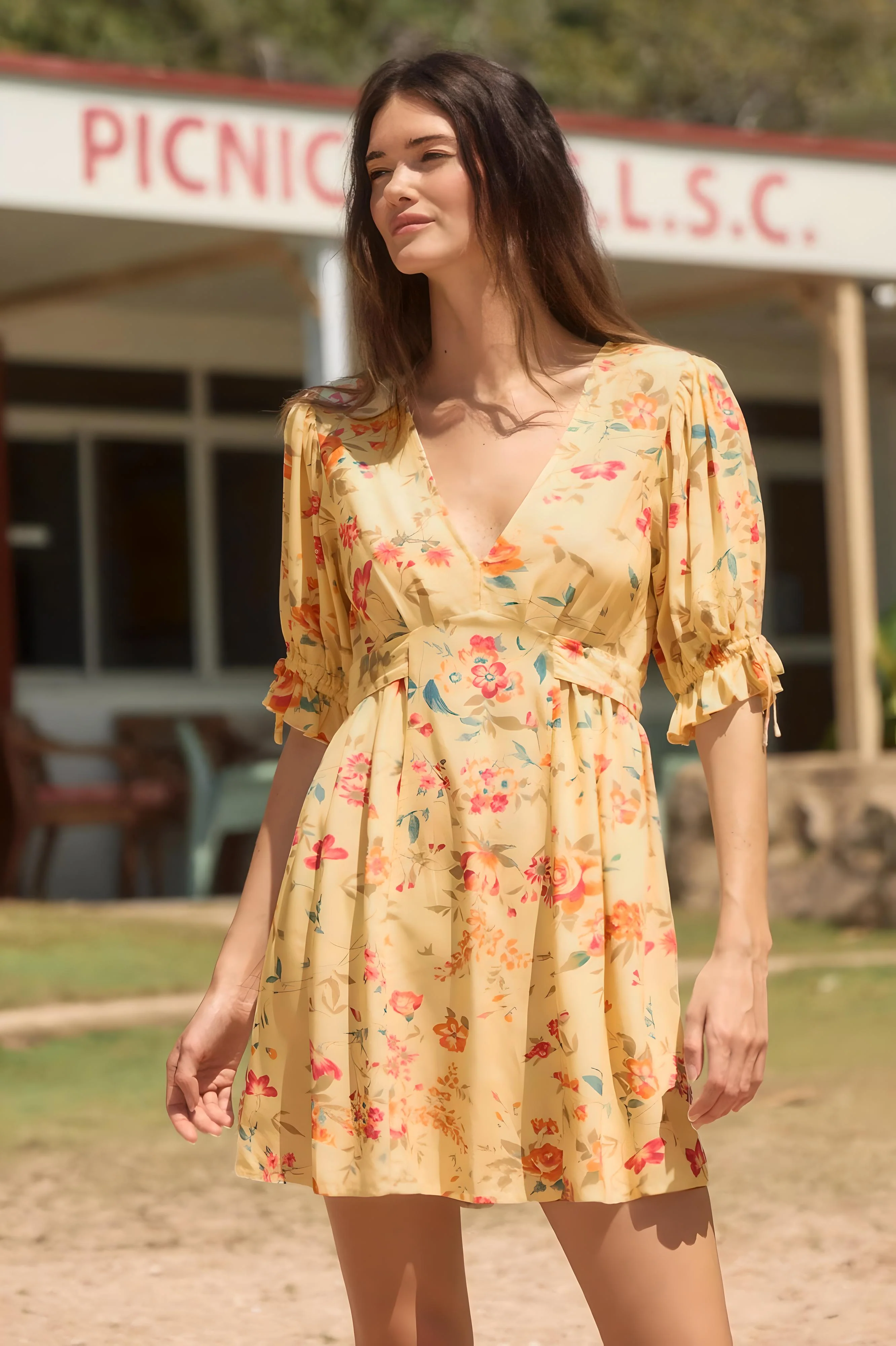 AUGUSTE THE LABEL Womens Nereida Mini Dress Lemon - Image 5