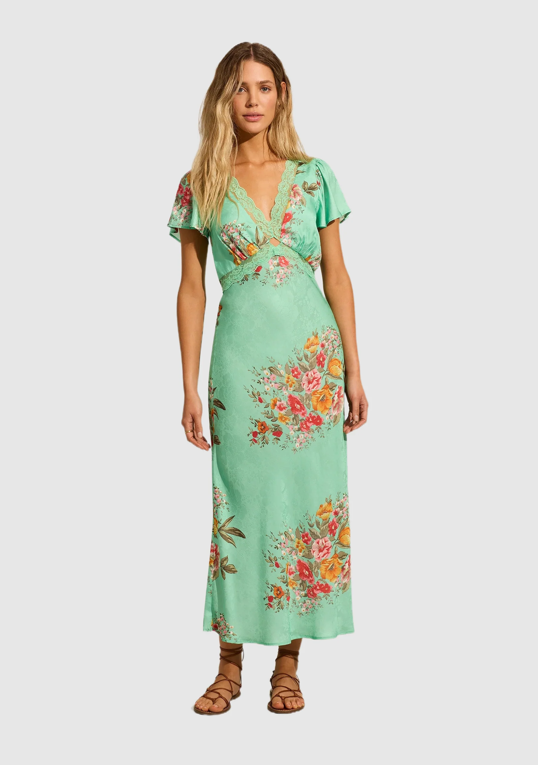 AUGUSTE THE LABEL Womens Rianne Midi Dress - Leonie Mint Green Floral - Image 4