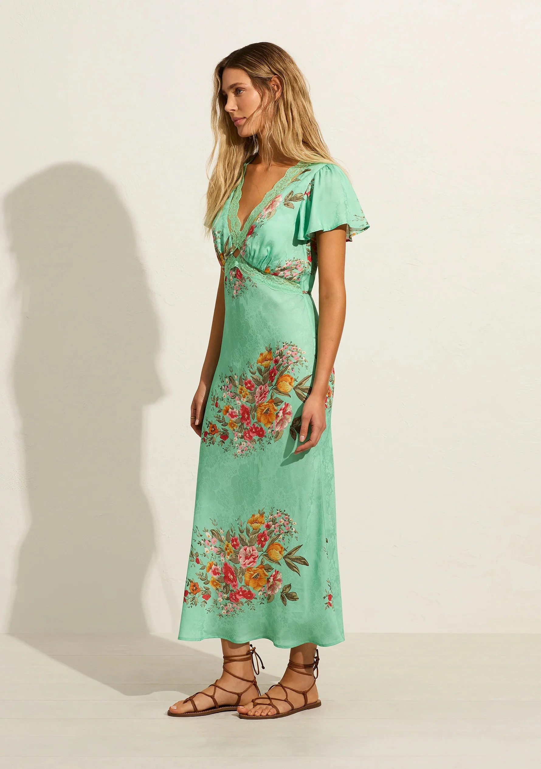AUGUSTE THE LABEL Womens Rianne Midi Dress - Leonie Mint Green Floral - Image 5