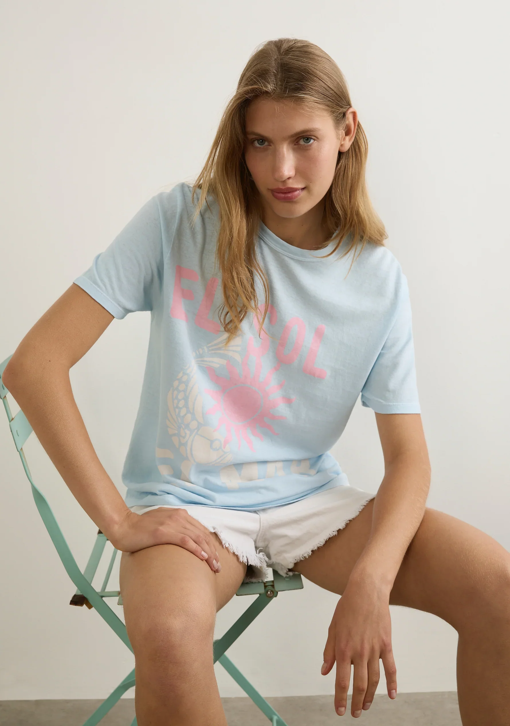 AUGUSTE THE LABEL Womens Sol Classic Tee in Sky Blue - Image 3