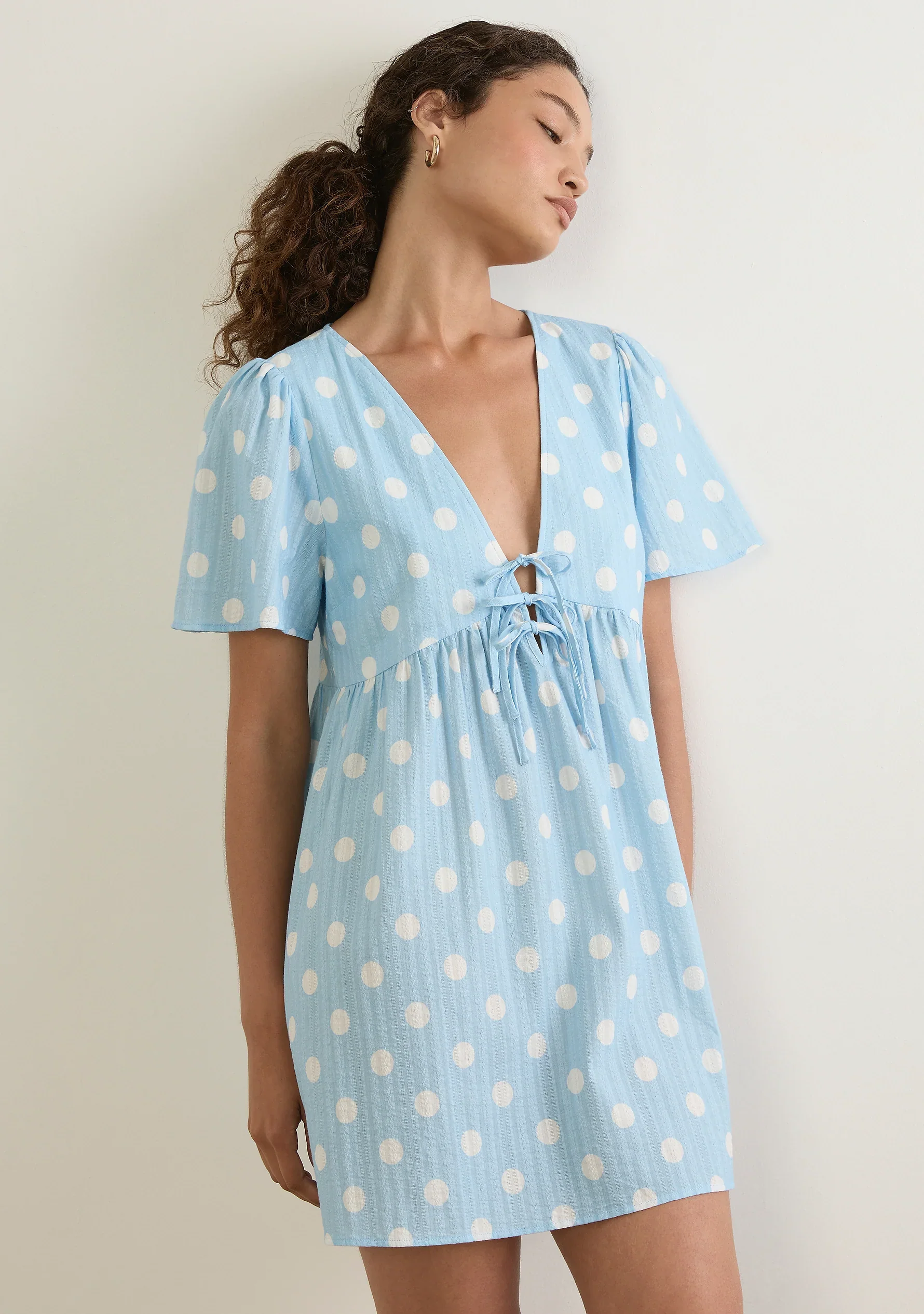 AUGUSTE THE LABEL Womens Valentina Mini Dress in Sky Blue Polka Dot - Image 4