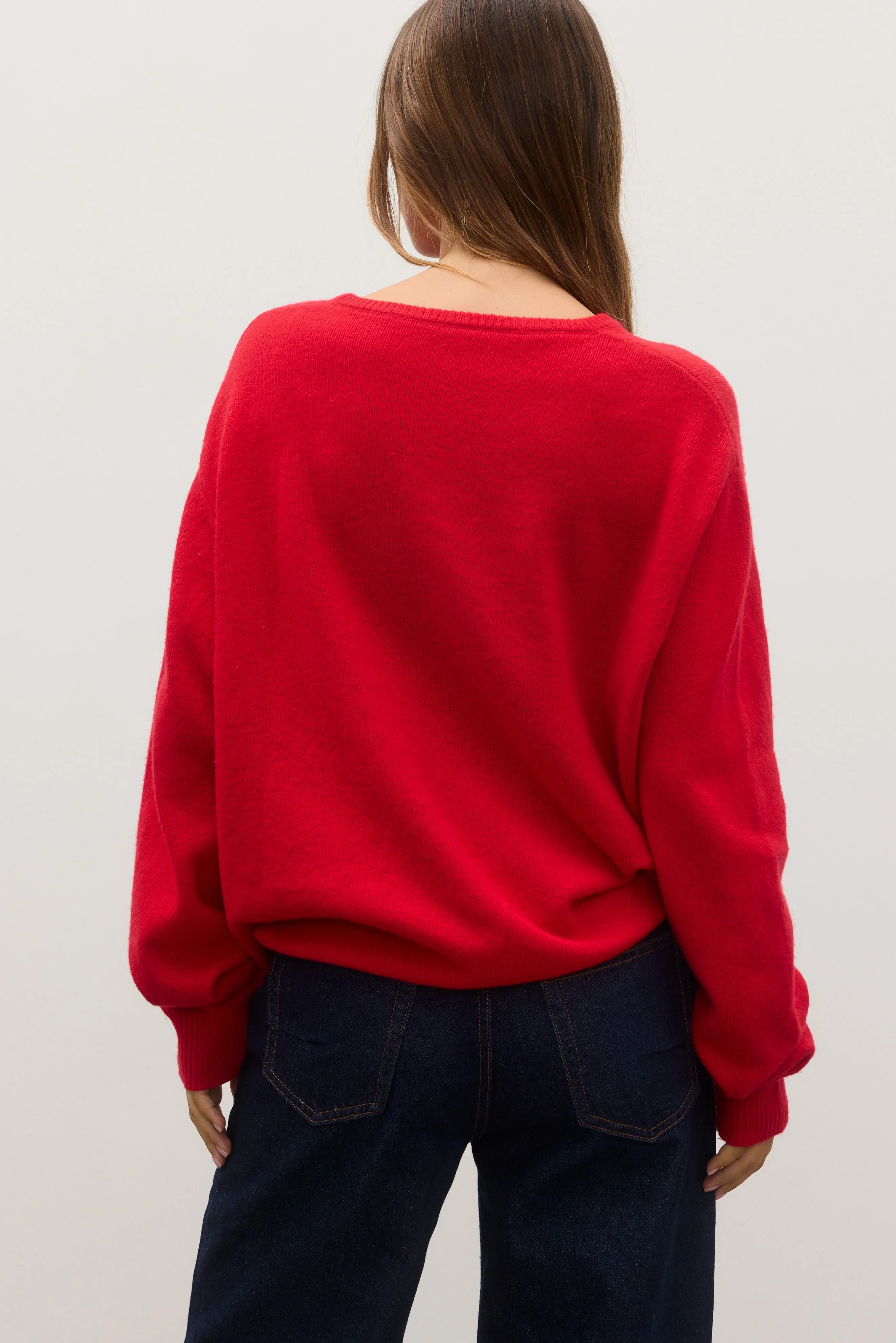 BAYSE BRAND Womens Billie V-Neck Sweater in Cherry Red - Image 5