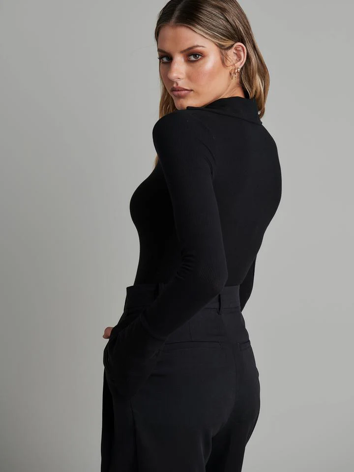 Bayse Brand WOMENS CELINE LONG SLEEVE BODYSUIT - BLACK - Image 5