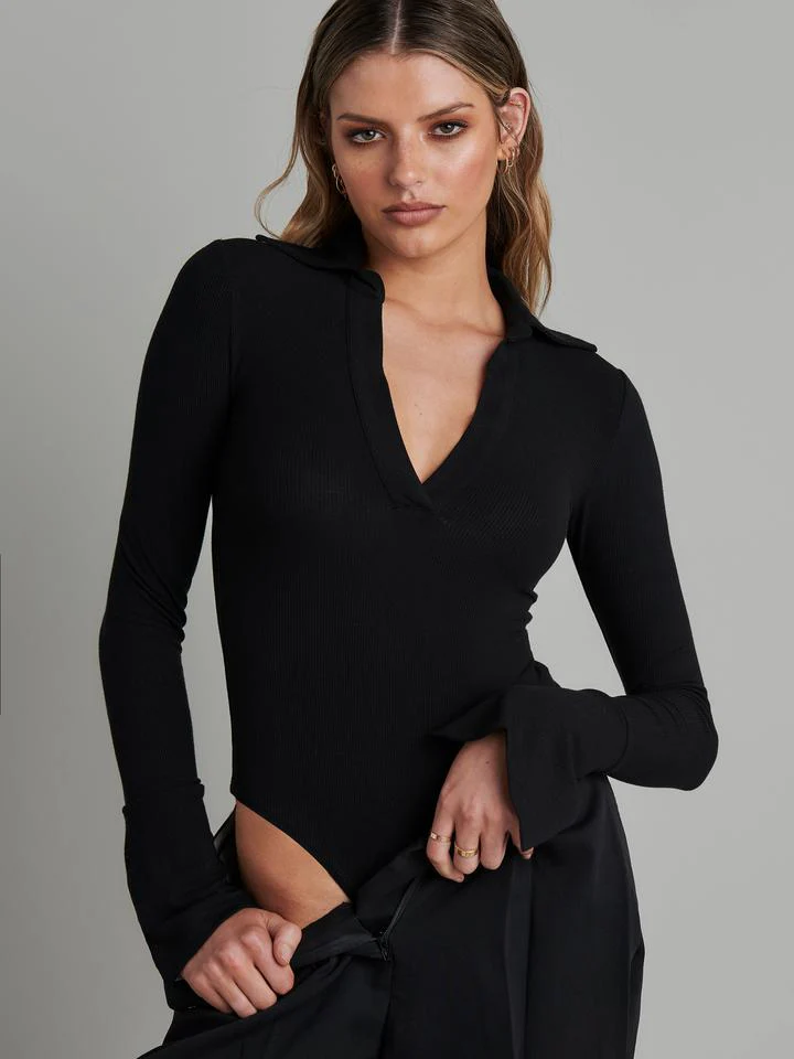 Bayse Brand WOMENS CELINE LONG SLEEVE BODYSUIT - BLACK - Image 6