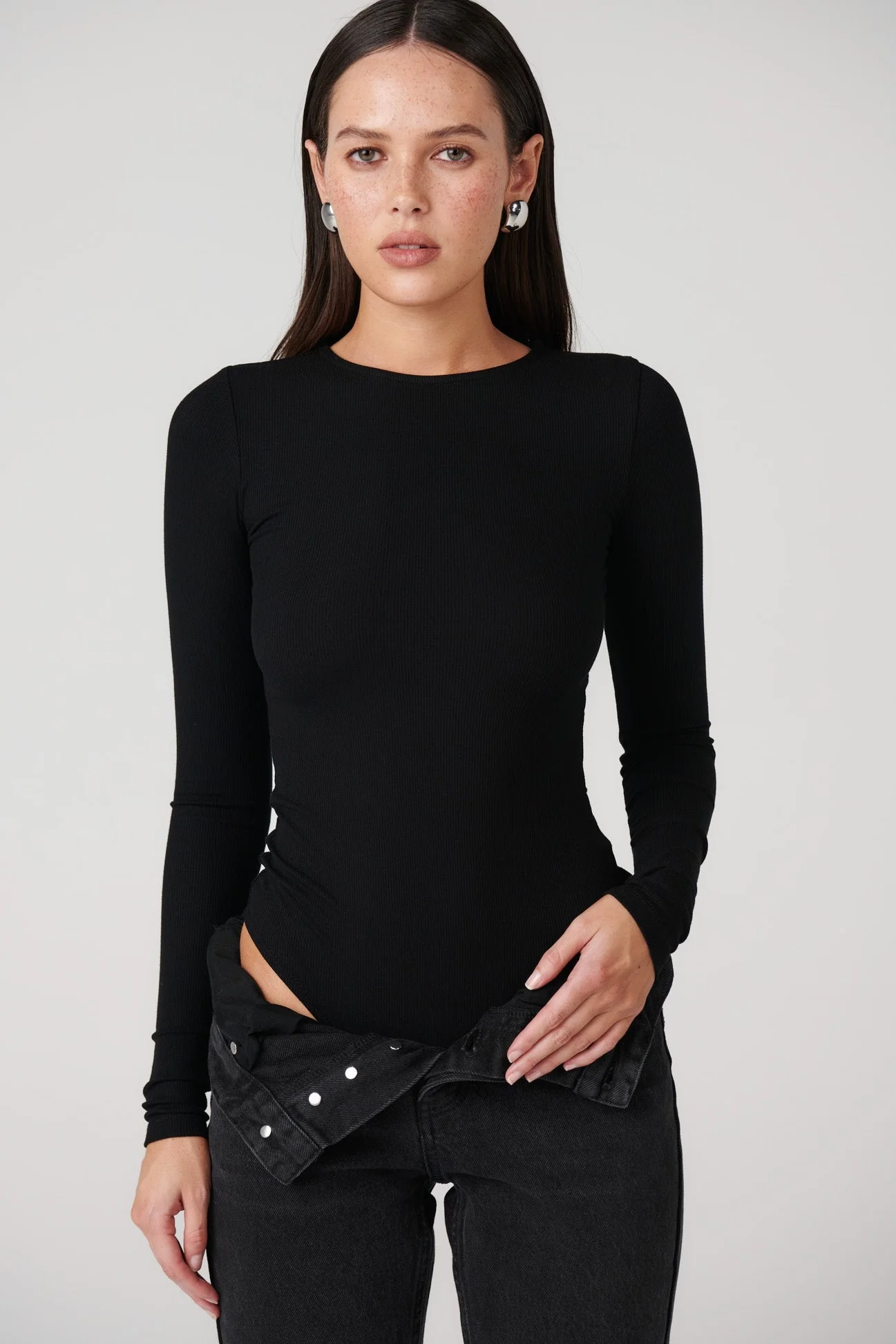 BAYSE BRAND Womens Elise Long Sleeve Bodysuit - Black - Image 2