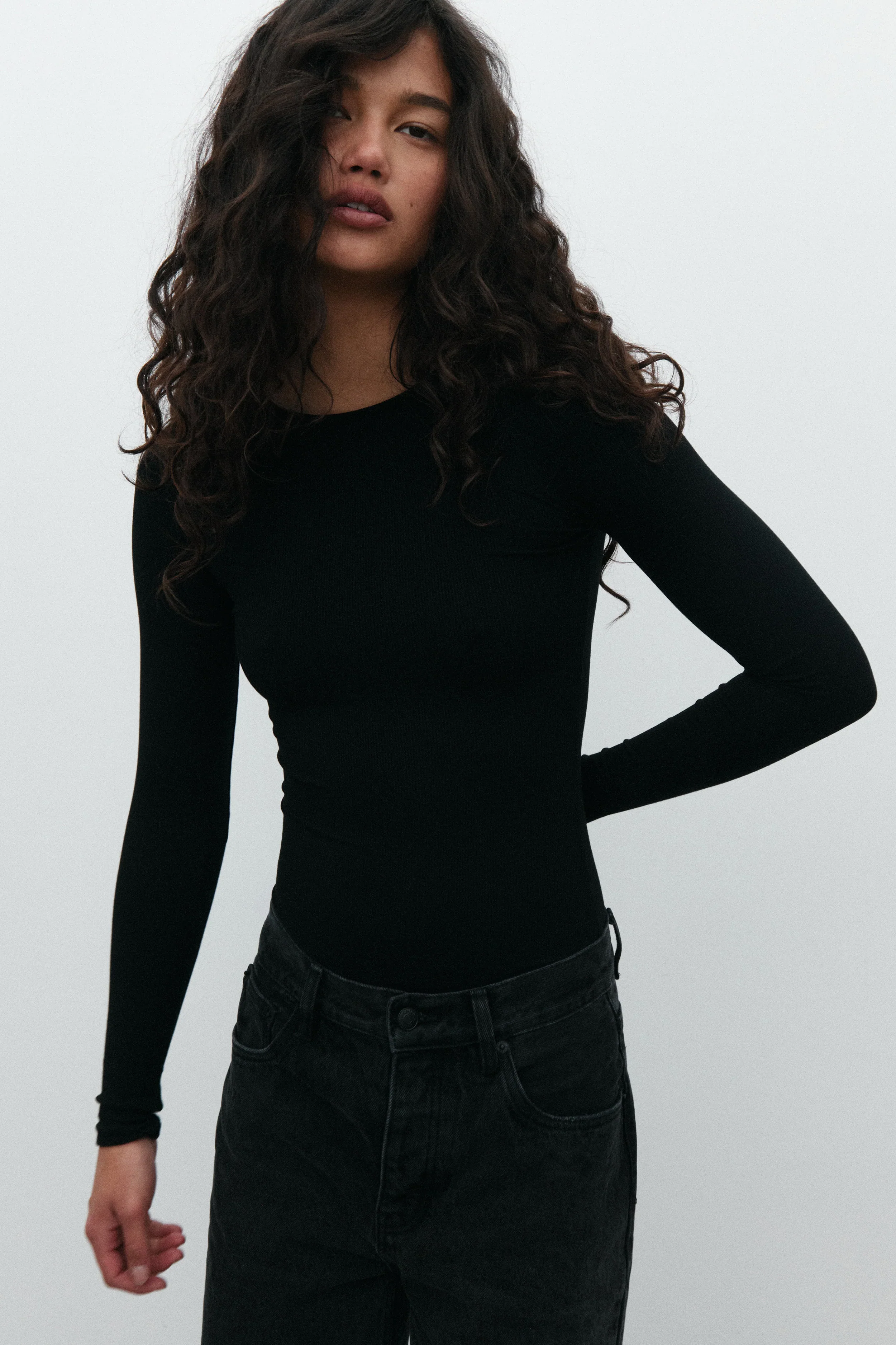 BAYSE BRAND Womens Elise Long Sleeve Bodysuit - Black - Image 4